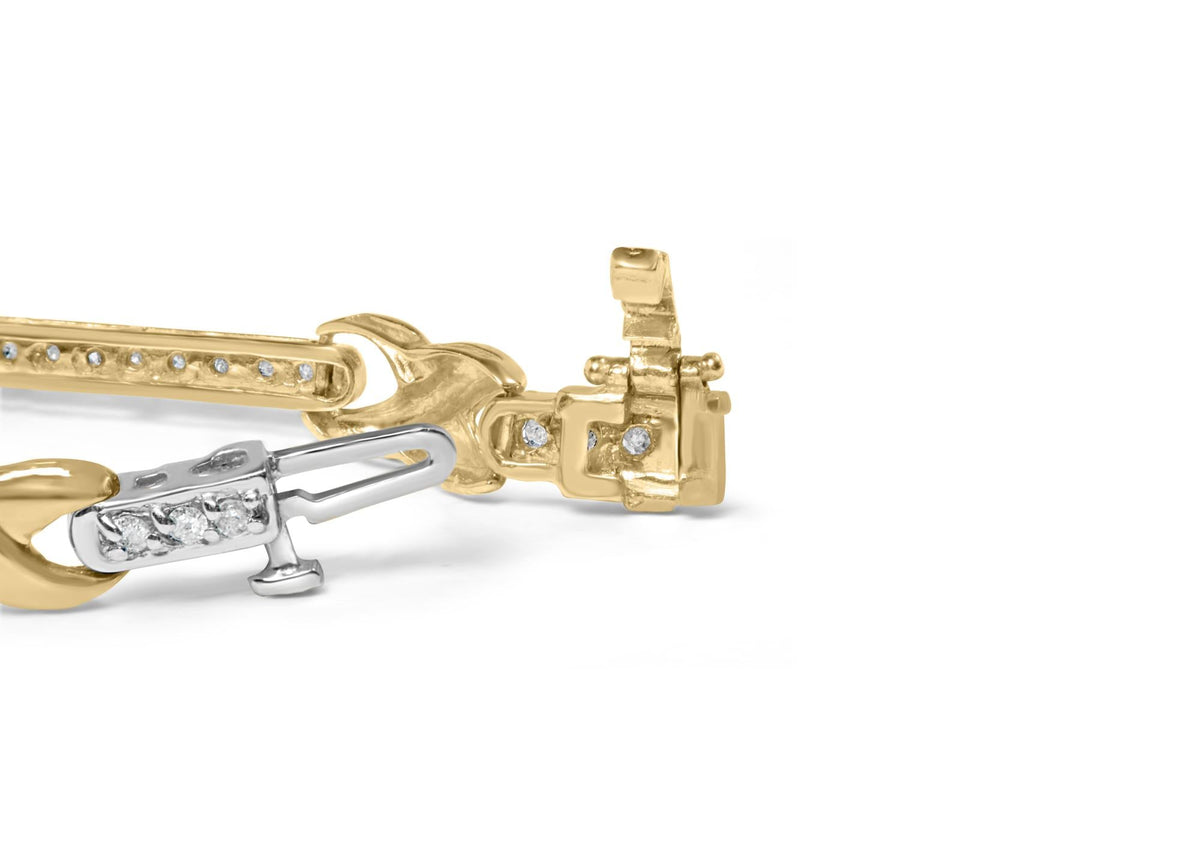 10K Yellow Gold 1.00 Cttw Pave Set Diamond Bar and  X-Link 7' Bracelet (I-J Color, I3 Quality)
