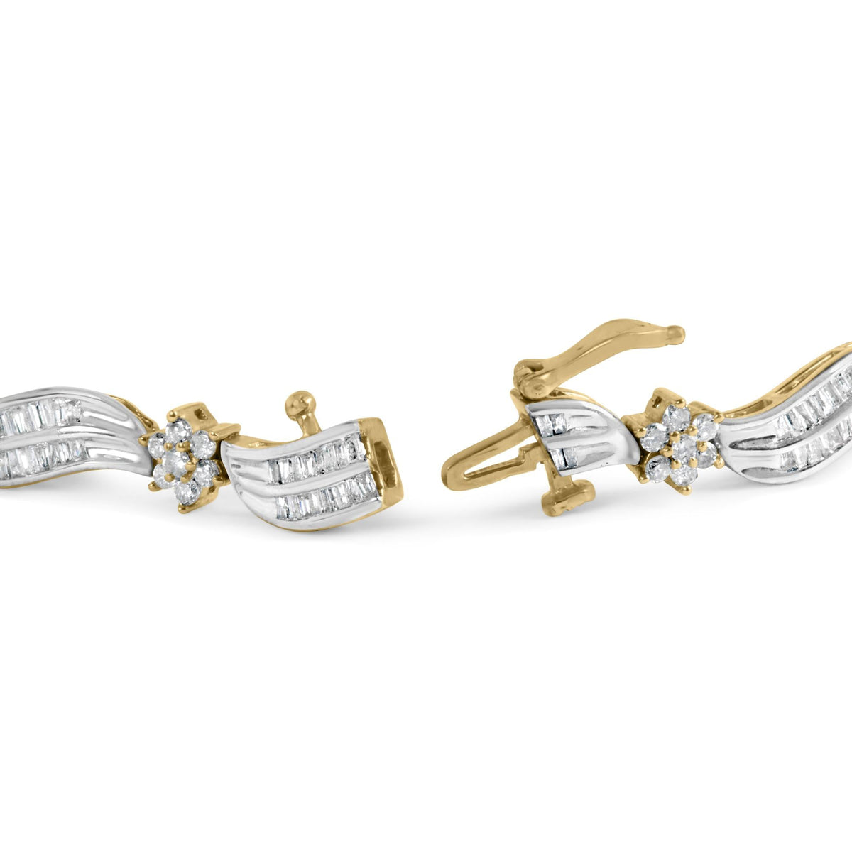 10K Yellow and White Gold 3.00 Cttw Diamond Cluster and Wave Link Bracelet (I-J Color, I1-I2 Clarity) - 7.25'