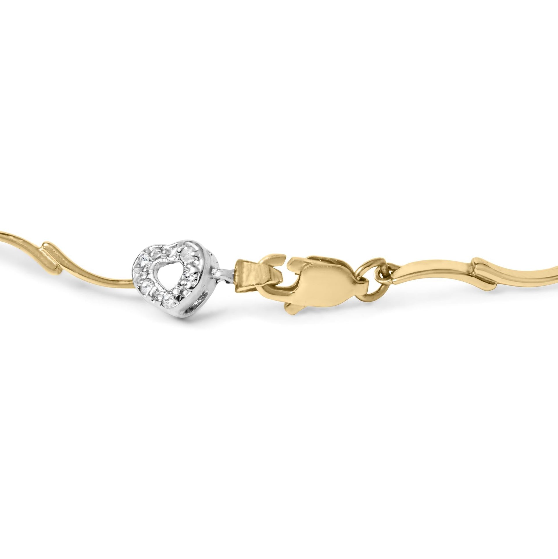 10k Two-Tone Gold 1/3 Cttw Diamond Pave Set Heart S-Link 7.25' Bracelet (I-J Color, I2-I3 Clarity)