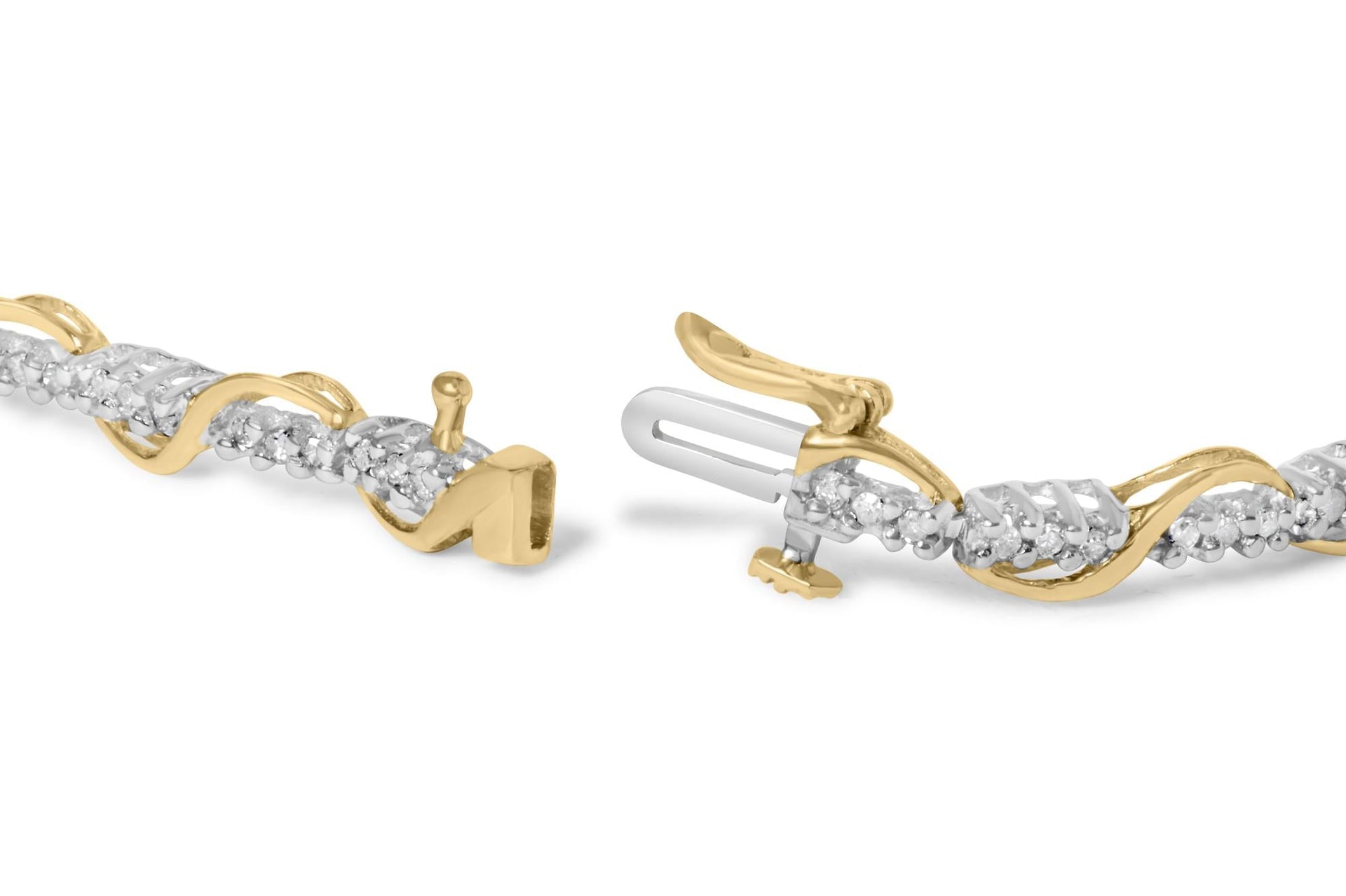 10k Two-Tone Gold 1/2 Cttw Diamond Spiral Over Link Bracelet (I-J Color, I2-I3 Clarity) 7' Inches