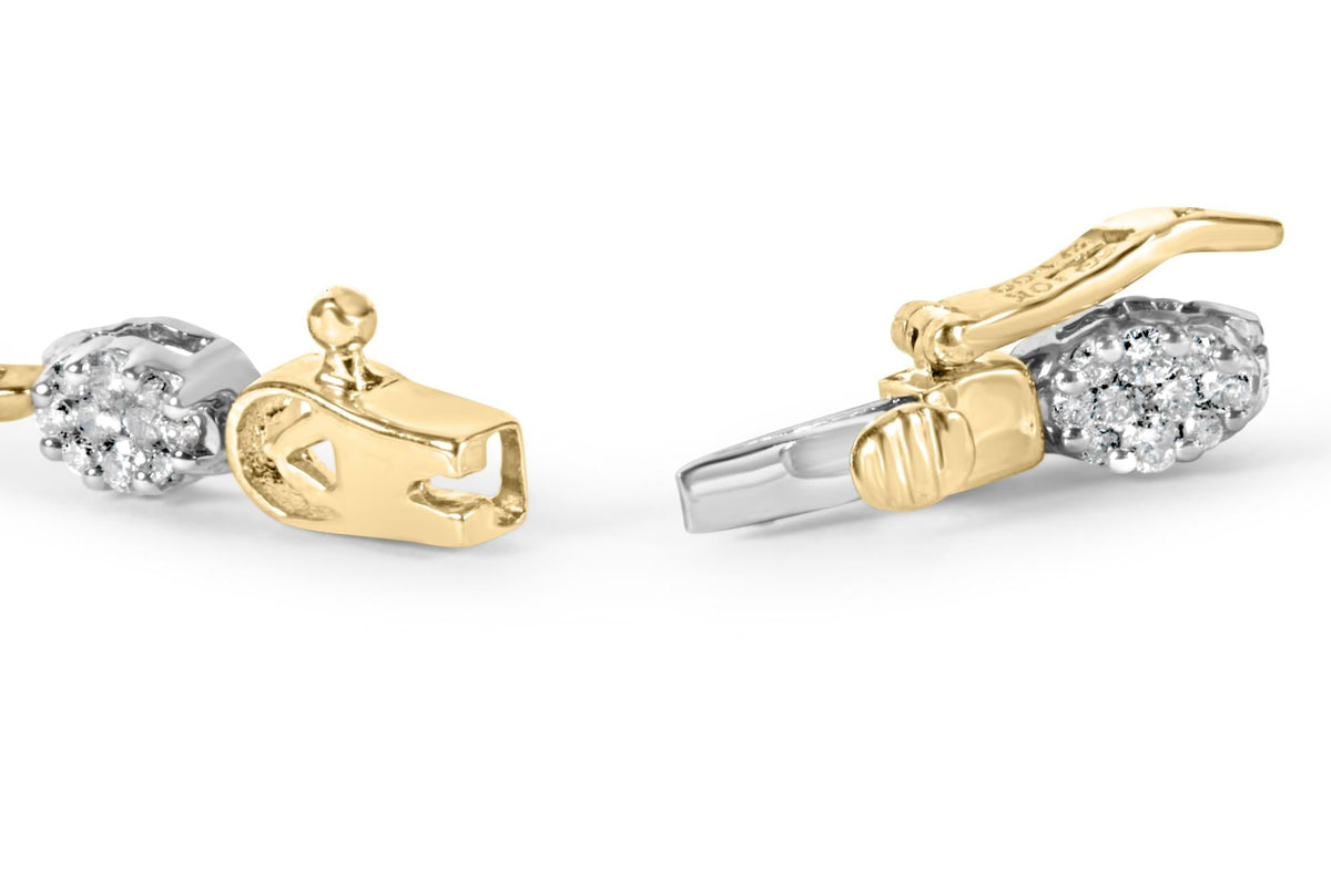 10K White and Yellow Gold 1.00 Cttw Diamond Oval Shaped Cluster Link  Bracelet (I-J Color, SI2-I1 Clarity) - 7' Inches
