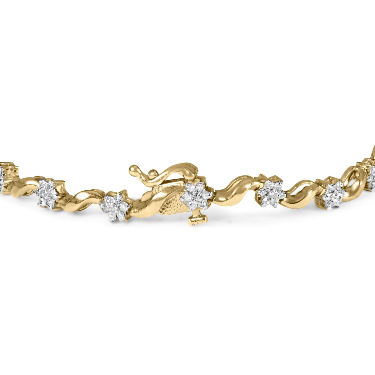 10k Yellow Gold 1.00 Cttw Round-Cut Diamond Floral S-Link 7.50' Bracelet (I-J Color, I2-I3 Clarity)