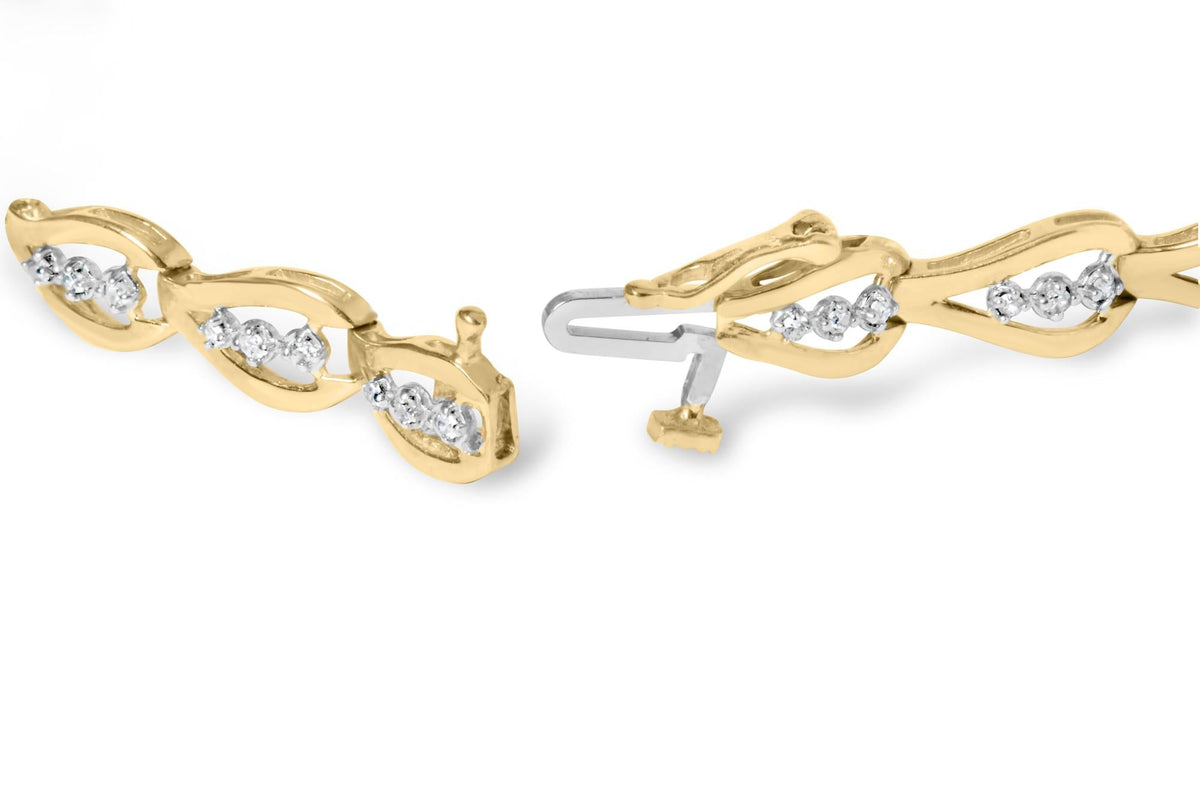 10k Yellow Gold 1/3 Cttw Diamond 3 Stone Teardrop Design Link Bracelet (I-J Color, I1-I2 Clarity) - 7.25' Inches