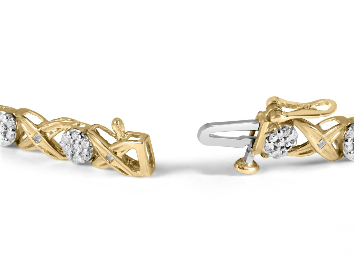 10K White Gold 1.00 Cttw Diamond Floral Cluster and X-Link 7.25' Bracelet (I-J Color, I1-I2 Clarity)