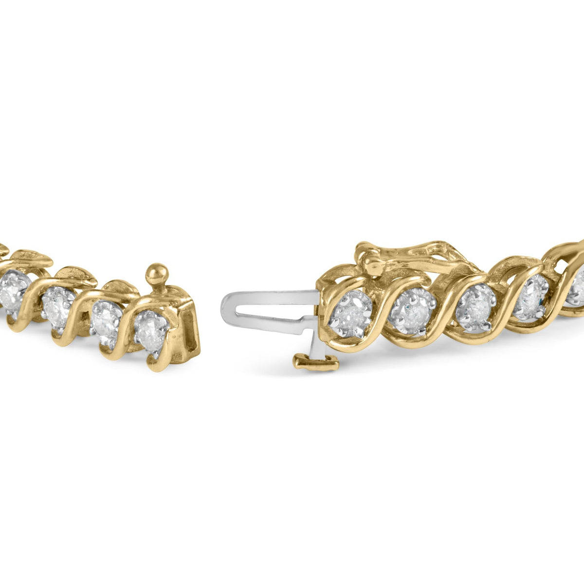 10K Yellow Gold 3 cttw Round-Cut Diamond Spiral Link 7.50' Bracelet (I-J Color, I1-I2 Clarity)