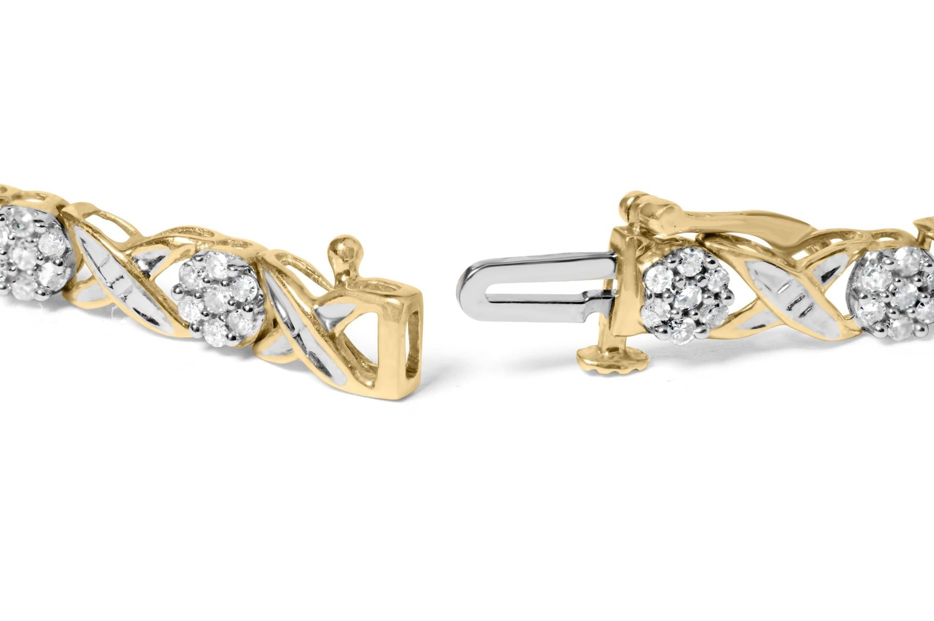 10K Yellow Gold 1.00 Cttw Round Cut Diamond Cross Link 7' Bracelet (I-J Color, I2-I3 Clarity)