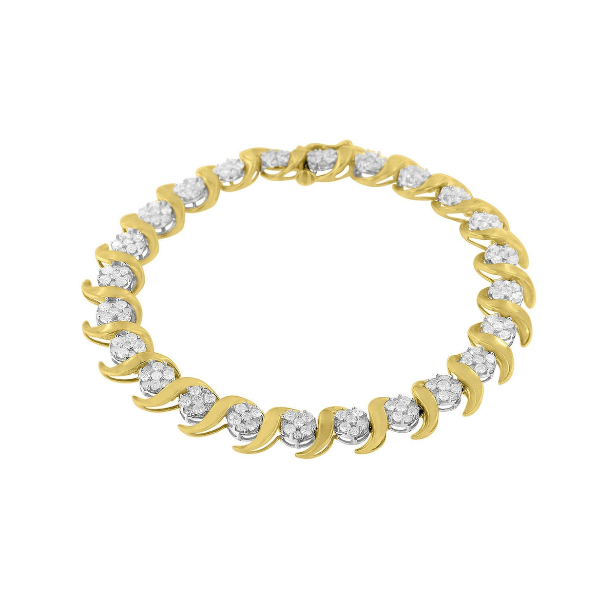 10K Yellow Gold 4.00 Cttw Round-Cut Diamond Floral Link 7.5' Bracelet (H-I Color, I2-I3 Clarity)
