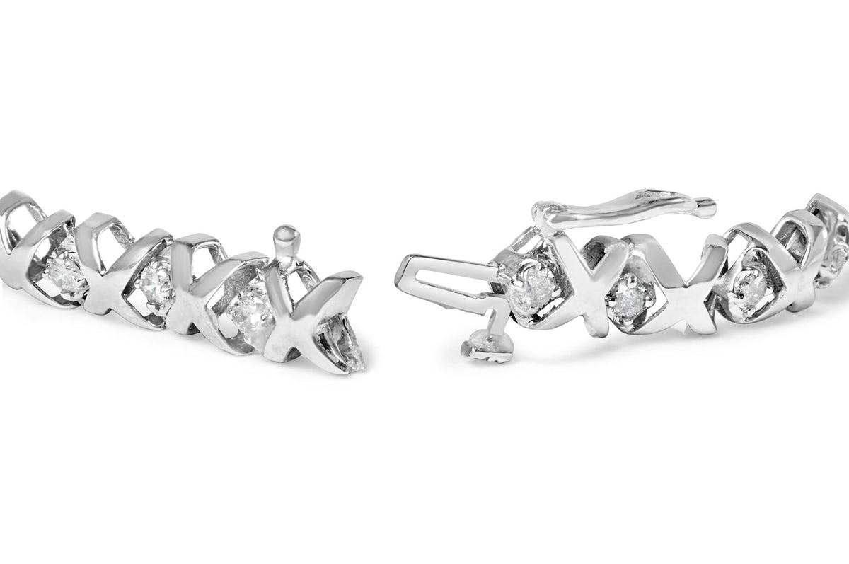 10K White Gold 1 1/2 Cttw Diamond Alternating Diamond and X-Link 7.5' Tennis Bracelet (H-I Color, I2-I3 Clarity)