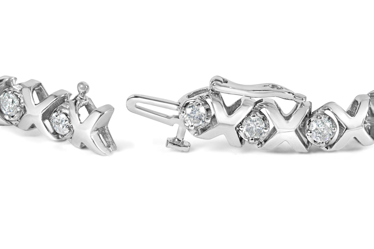 10k White Gold 2.00 Cttw Round-Cut Diamond 'XOXO' Link 7' Bracelet (I-J Color, I2-I3 Clarity)