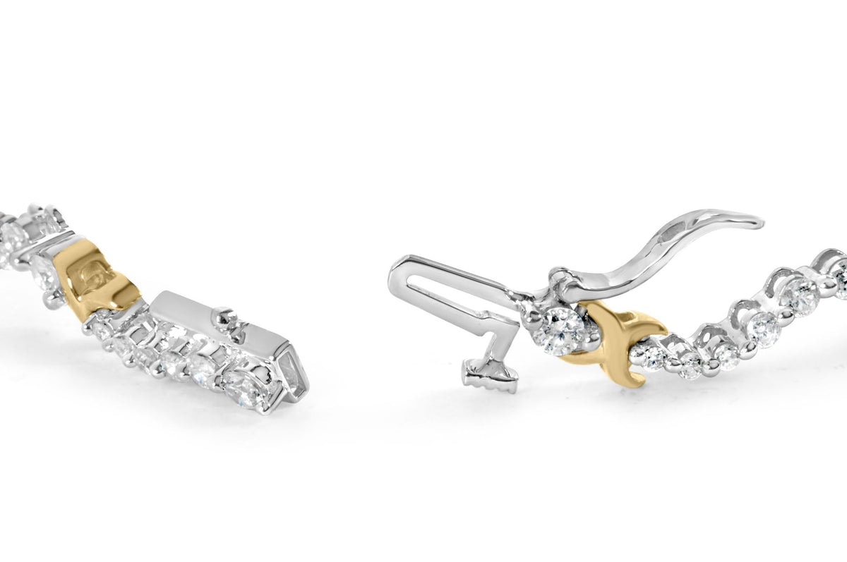 10K Two-Tone 2.00 Cttw Diamond 'X' and Wave Link Bracelet (H-I Color, I1-I2 Clarity) - 7' Inches