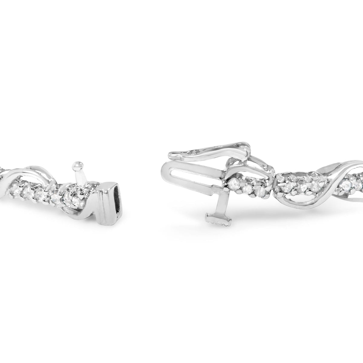 10K White Gold 1.00 Cttw Round-Cut Diamond Tennis Bracelet with Swirl Link (H-I Color, I3 Clarity) - 7' Inches