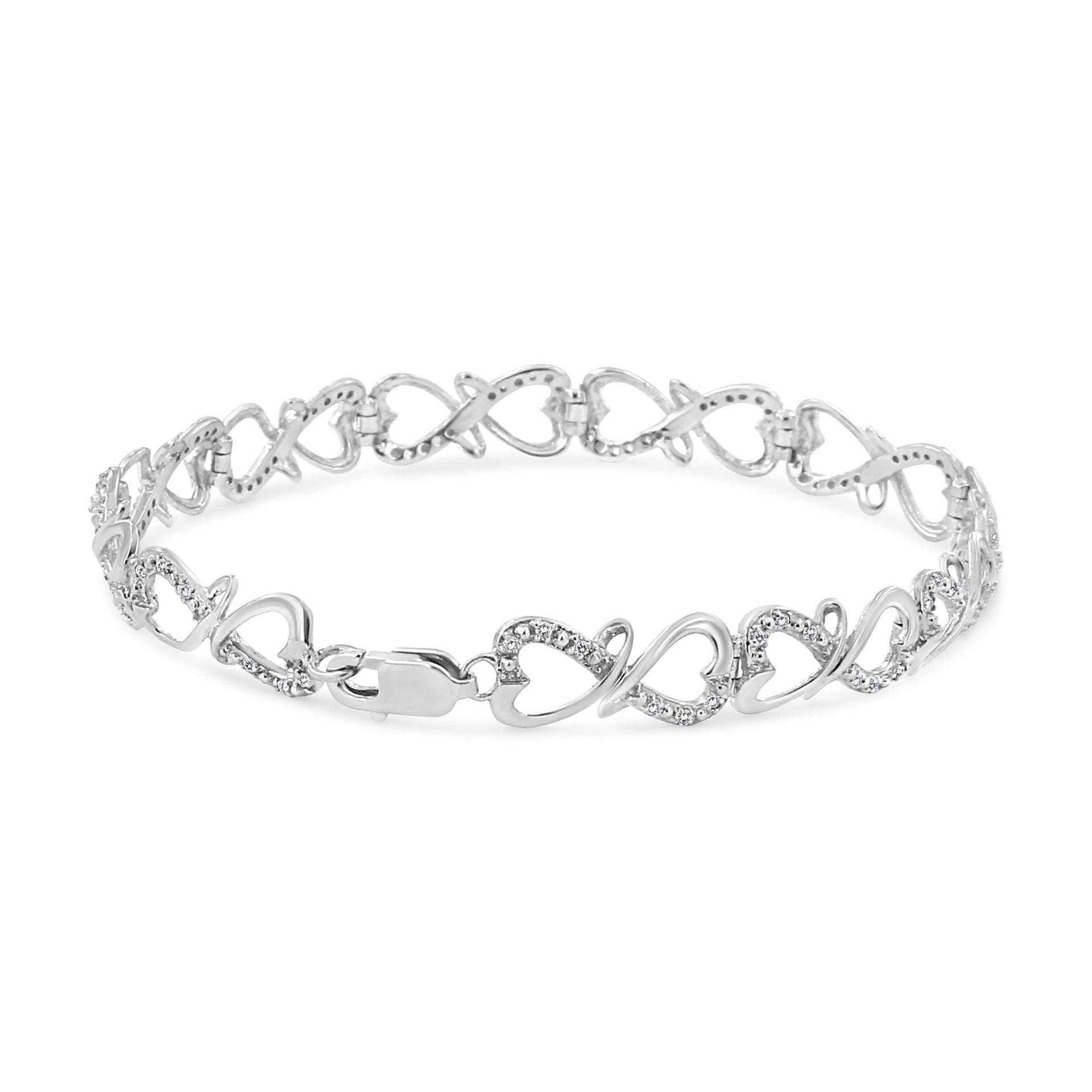 .925 Sterling Silver 1/3 Cttw Round-Cut Diamond Double Heart Infinity Link 7.25' Bracelet (H-I Color, I3 Clarity)