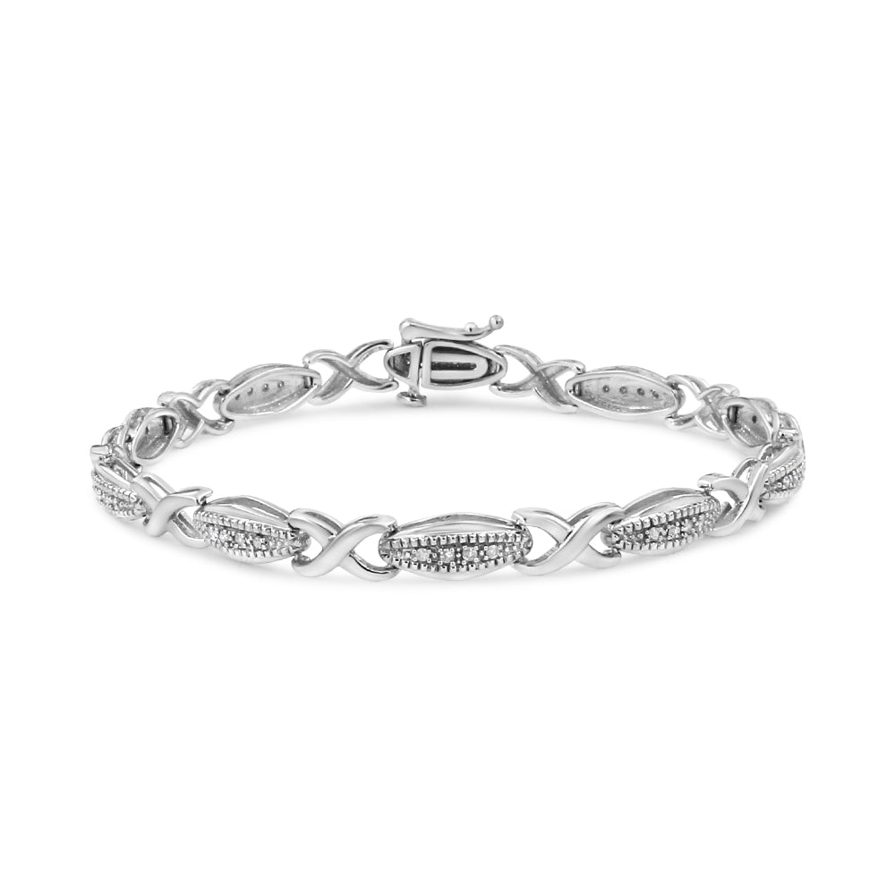 .925 Sterling Silver 1/5 Cttw Round-Cut Diamond 'X' Link Bracelet - Size 7.50' (I-J Color, I2-I3 Clarity)