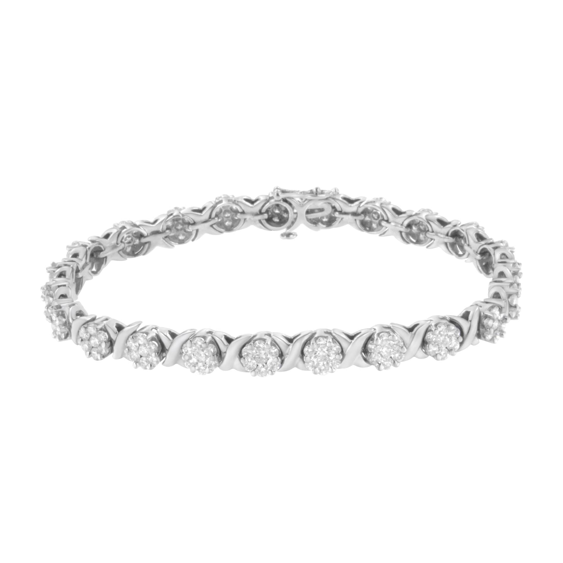 14K White Gold 4 7/8 Cttw Round Brilliant-Cut Diamond Round Cluster & X-Link 7' Tennis Bracelet (I-J Color, SI2-I1 Clarity)
