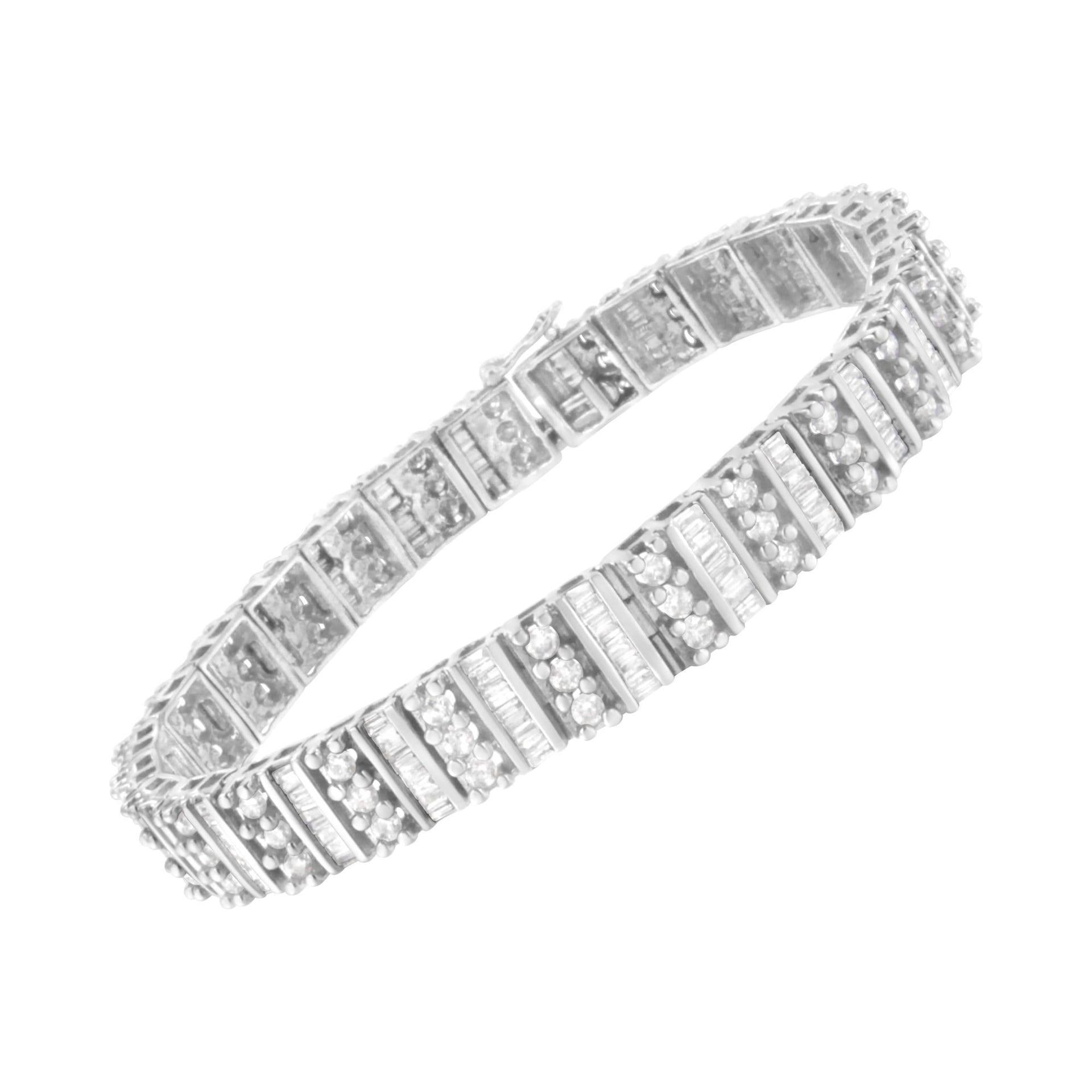 14K White Gold 4 7/8 cttw Baguette & Round Brilliant-Cut Diamond Channel- & Prong-Set Tennis Bracelet (I-J Color, I1-I2 Clarity) - Size 7.25'