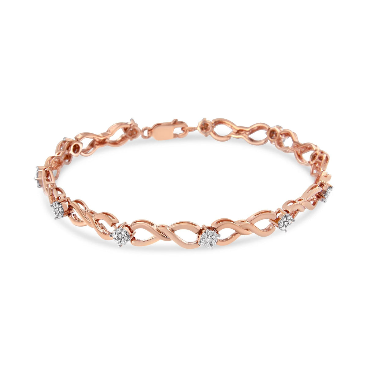 10K Rose Gold 1/2 cttw Diamond Cluster and Infinity Weave Link Bracelet (H-I Color, I2-I3 Clarity) - Size 7'