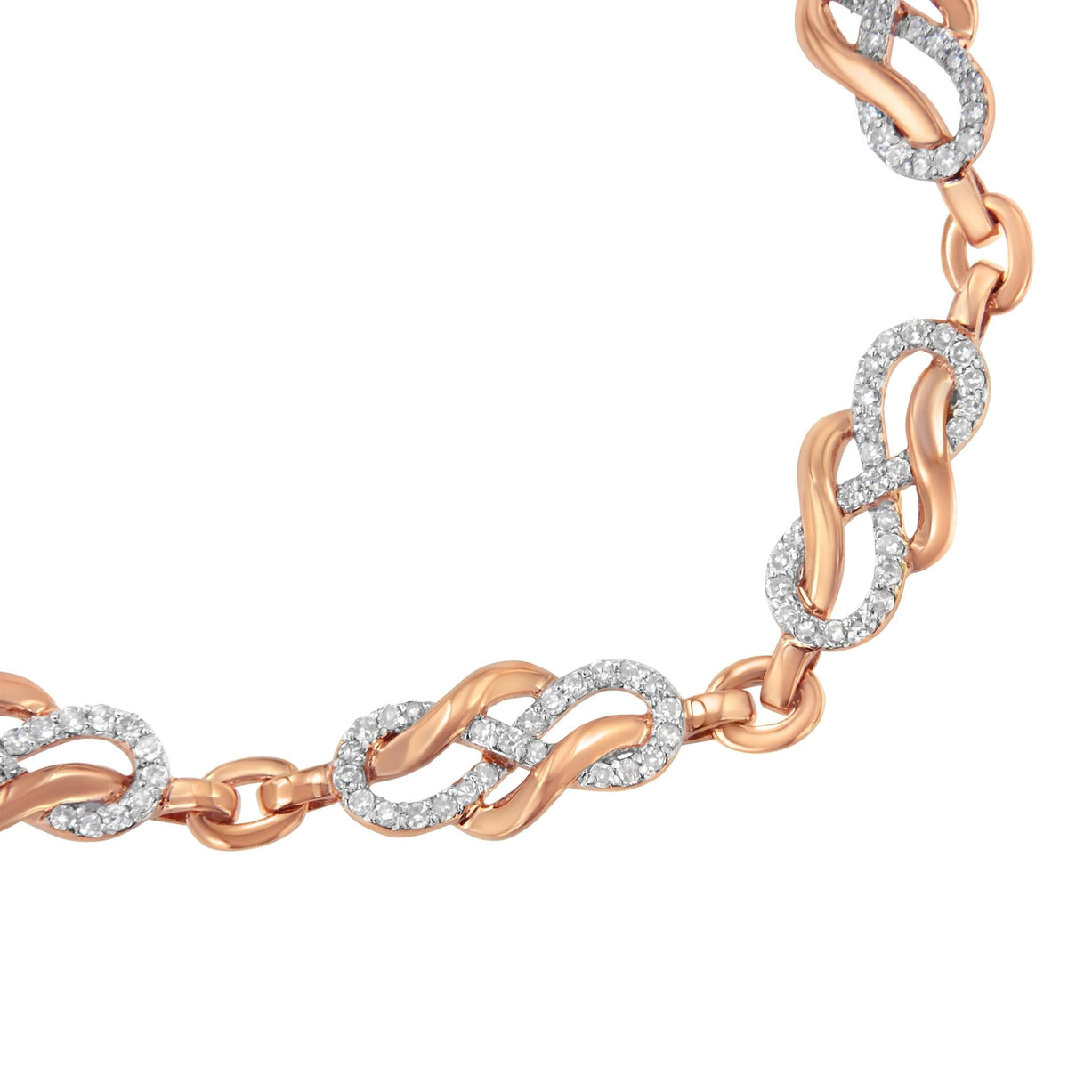 10K Rose Gold 1.0 Cttw Diamond Infinity Loop and Swirl Link Bracelet (I-J Color, I2-I3 Clarity) - 7.25' Inches