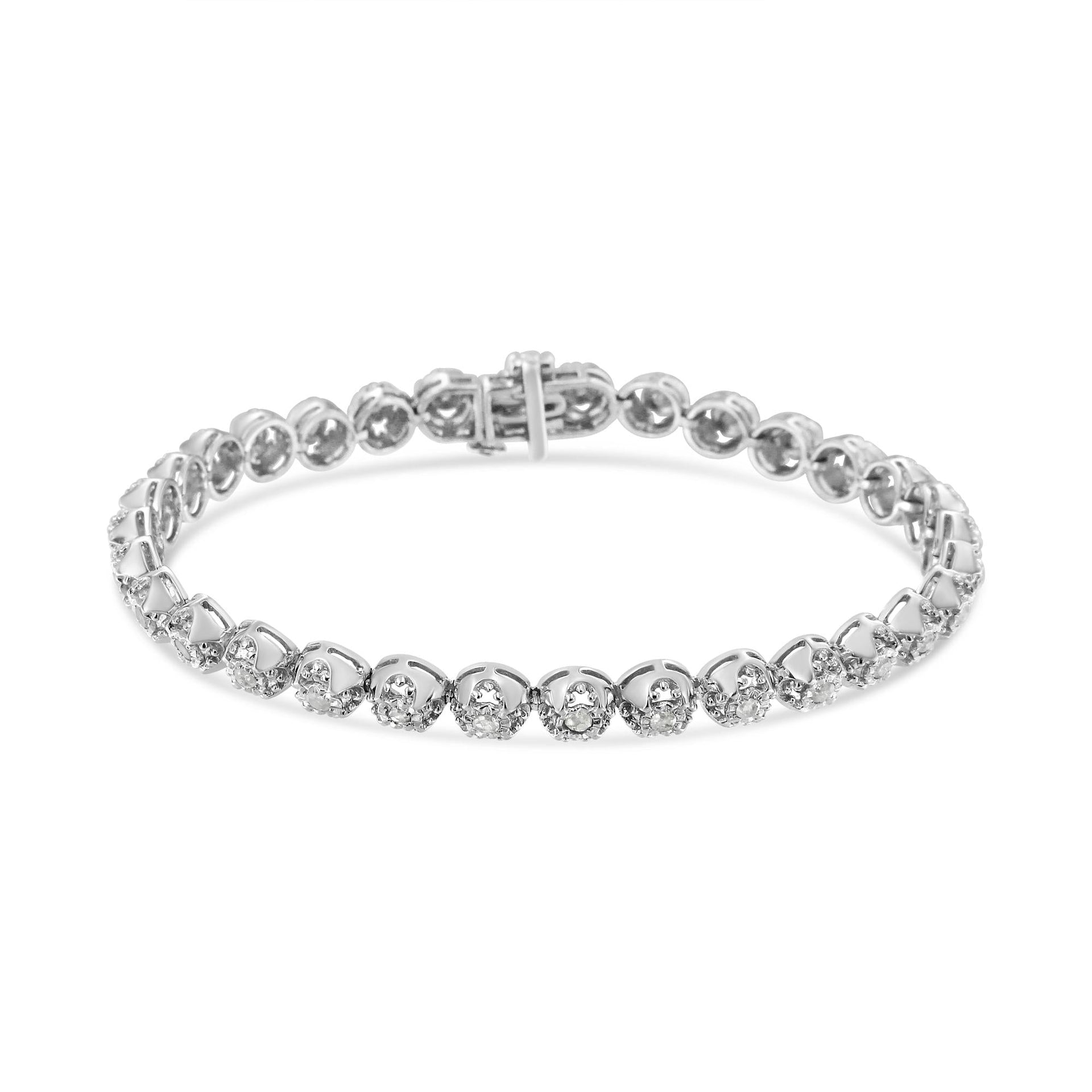 .925 Sterling Silver 1.0 Cttw Diamond Miracle-Plate Open Quatrefoil Flower Circle-Link 7' Tennis Bracelet (I-J color, I3 clarity)
