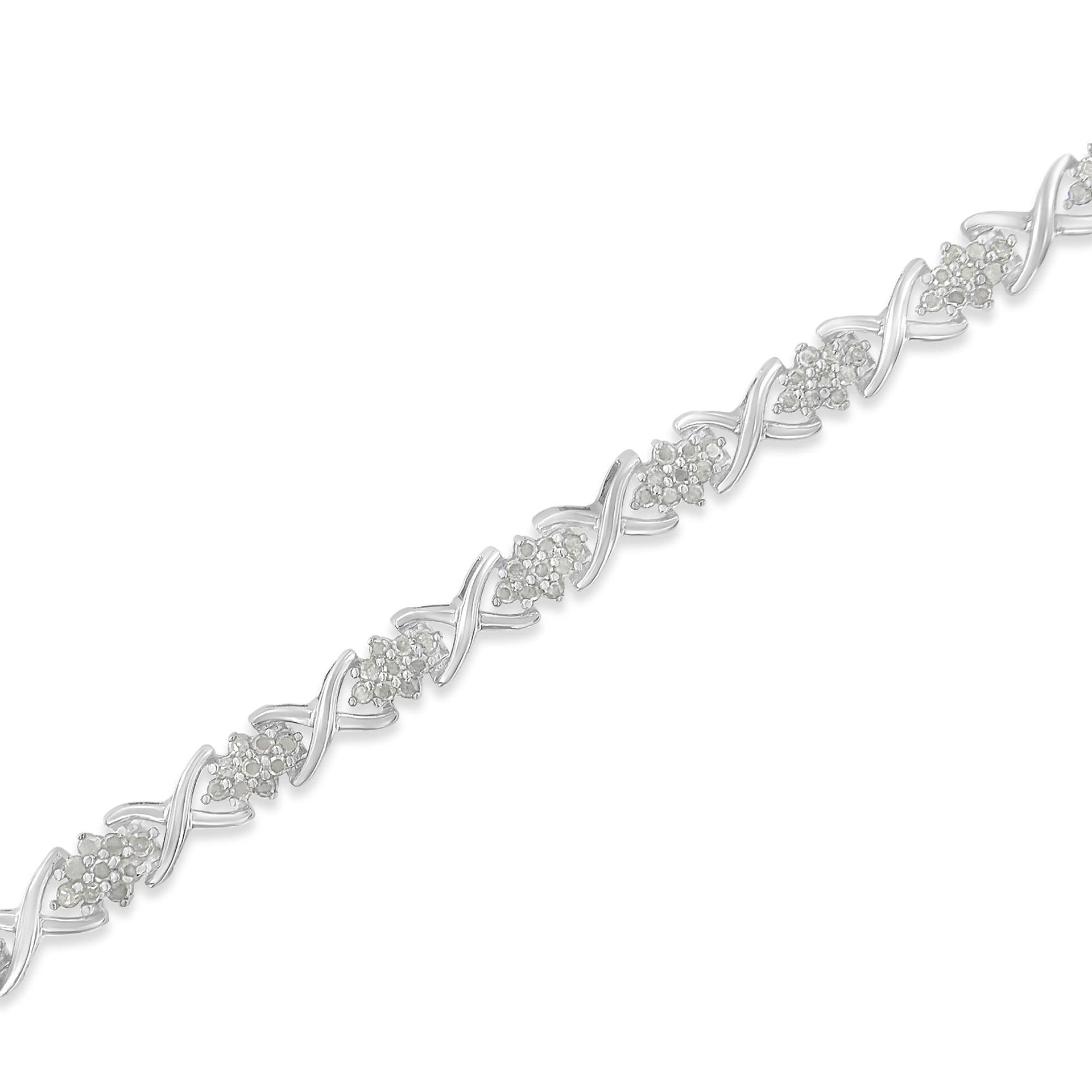 .925 Sterling Silver 1-1/2 Cttw Diamond Cluster X Link 7' Tennis Bracelet (I-J color, I3 clarity)