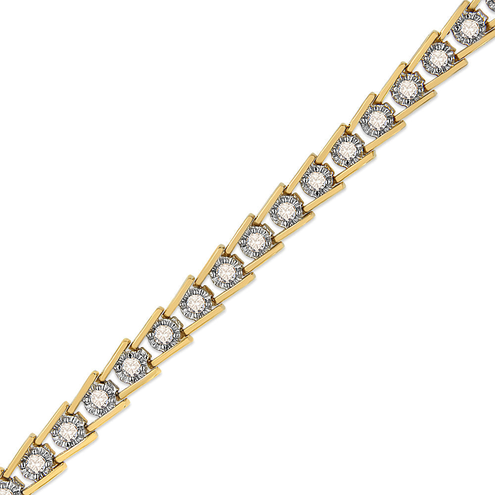 14K Yellow Gold Plated .925 Sterling Silver 2.00 Cttw Miracle Set Diamond Wave Link Bracelet (L-M Color, I2-I3 Clarity) - Size 7.25'