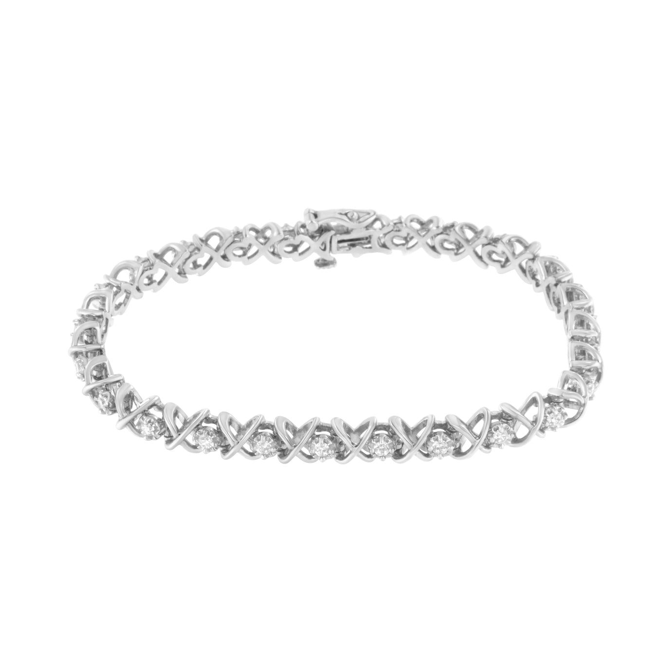 .925 Sterling Silver 1 cttw Brilliant Round-Cut Diamond 'X' Link Bracelet (I-J Clarity, I2-I3 Color) - Size 7'