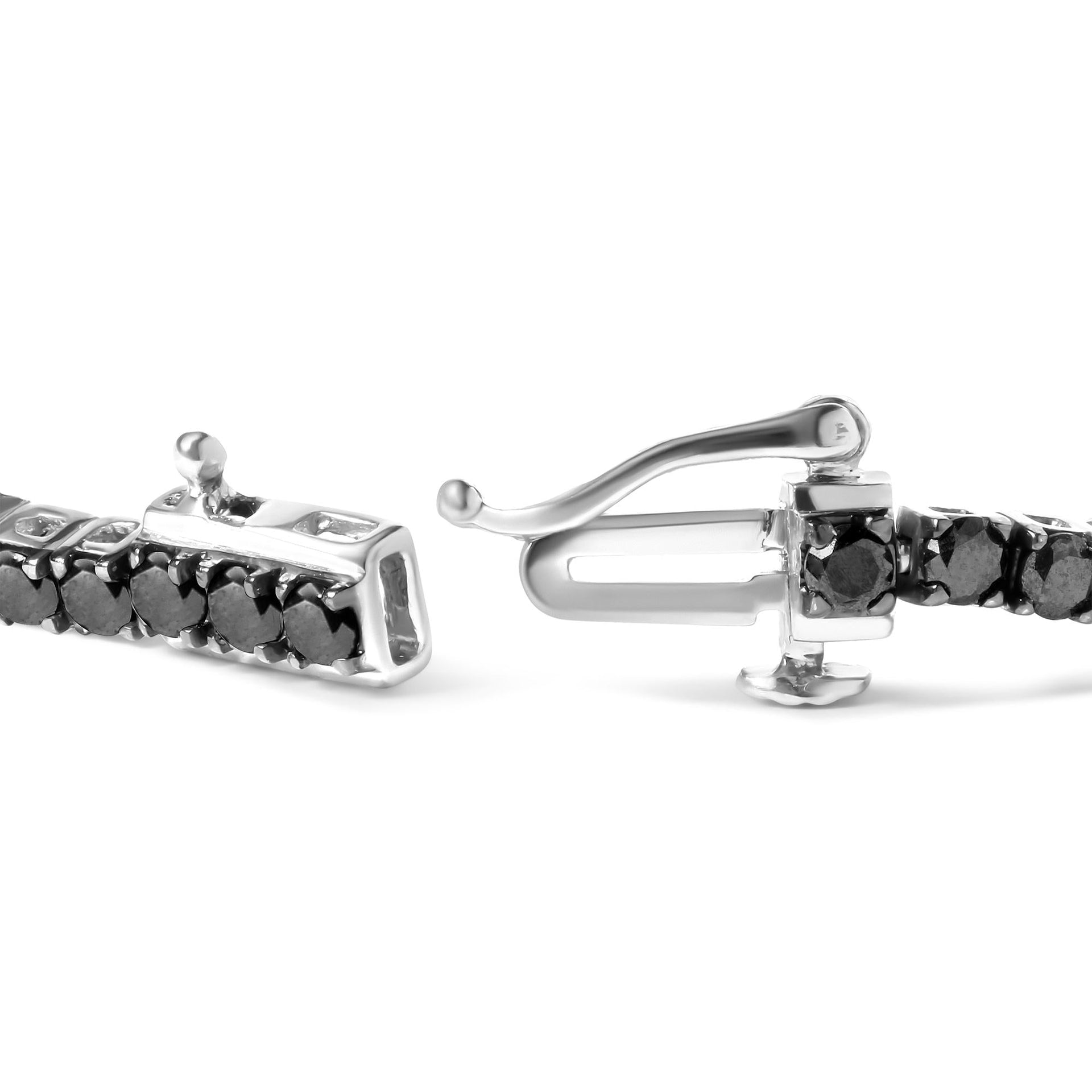 .925 Sterling Silver 4-Prong Set Treated Black Round-Cut Diamond Classic Tennis Bracelet (Black Color, I2-I3 Clarity) - 7.25'
