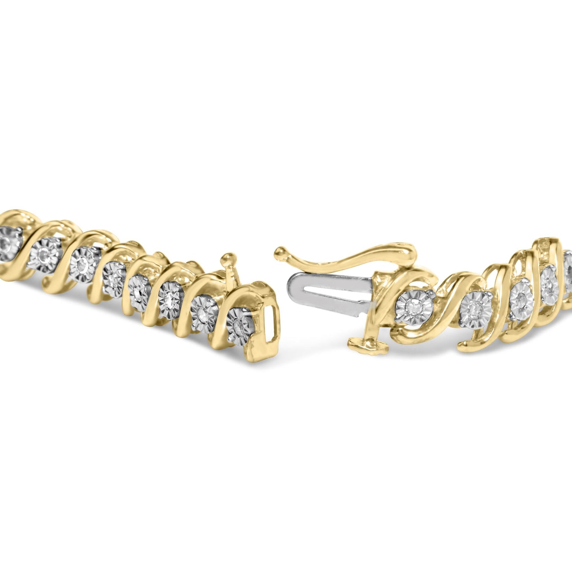 14K Yellow Gold Plated .925 Sterling Silver 1/2 Cttw Round Miracle-Set Diamond S-Curve Tennis Bracelet (I-J Color, I3 Clarity) - 7'
