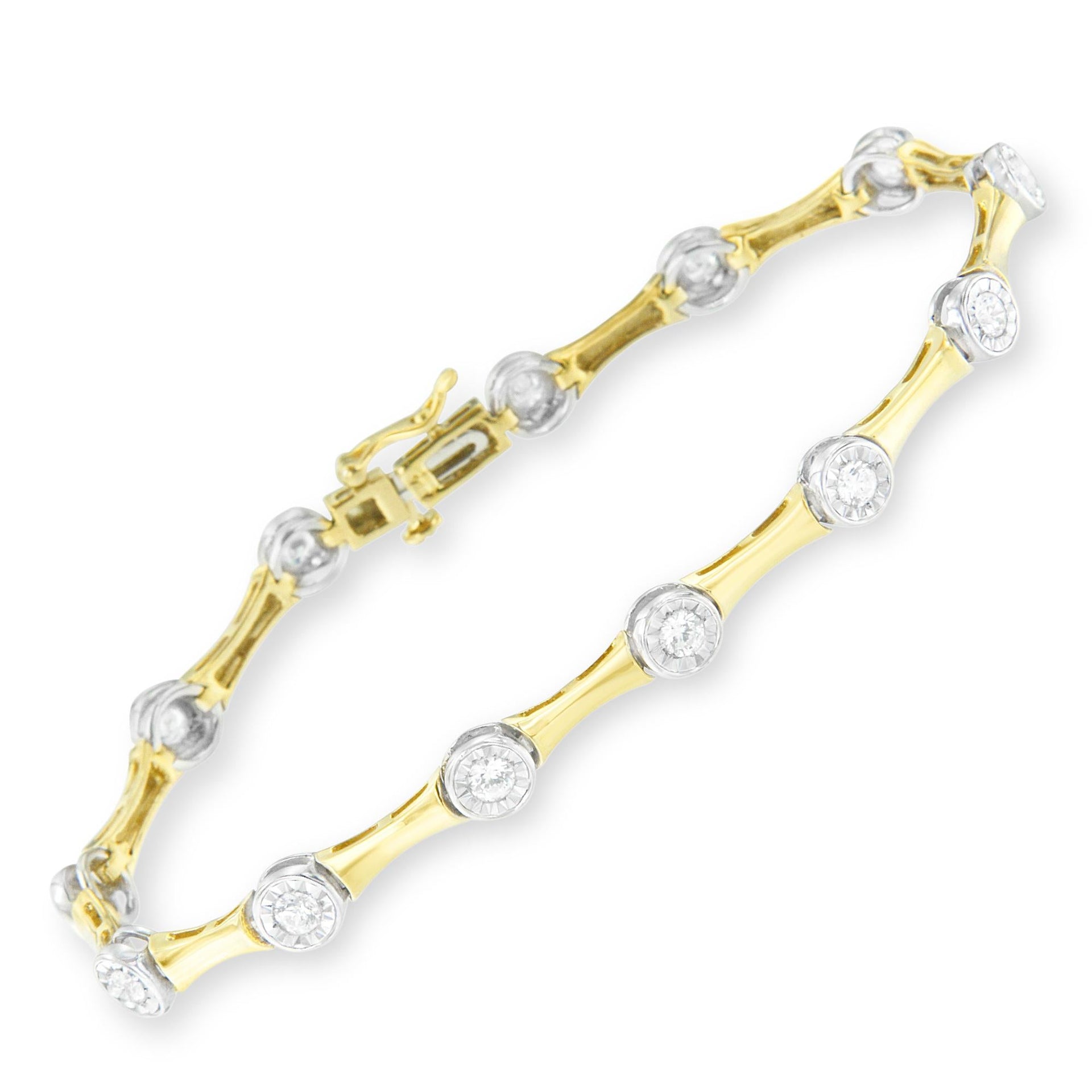 10K Yellow Gold Flashed .925 Sterling Silver 1.0 Cttw Miracle Set Round-Cut Diamond Bezel Style Link Bracelet (I-J Color, I1-I2 Clarity) - 7'