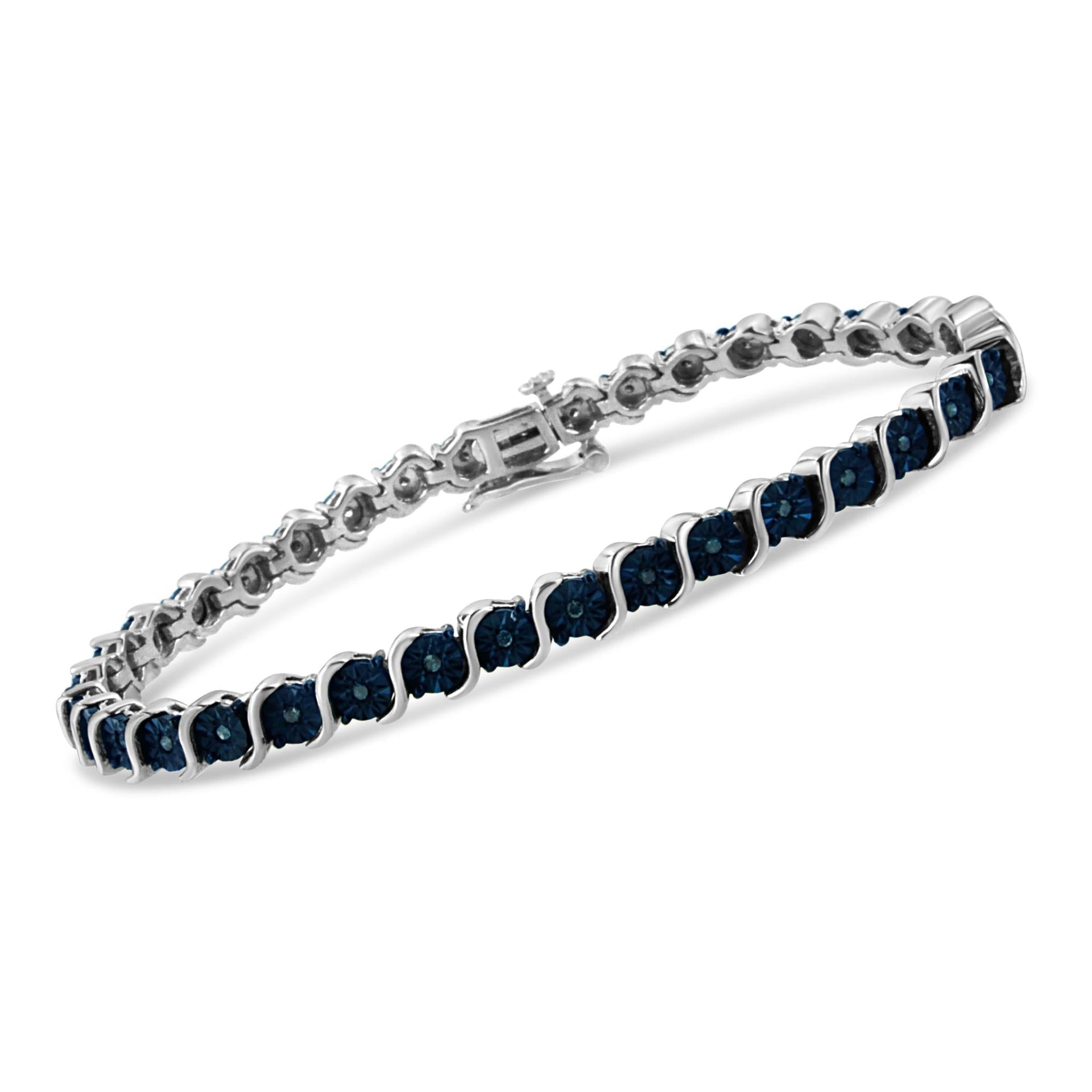 .925 Sterling Silver 1/4 Cttw Treated Blue Diamond Tennis 7' Bracelet (Blue Color, I1-I2 Clarity)