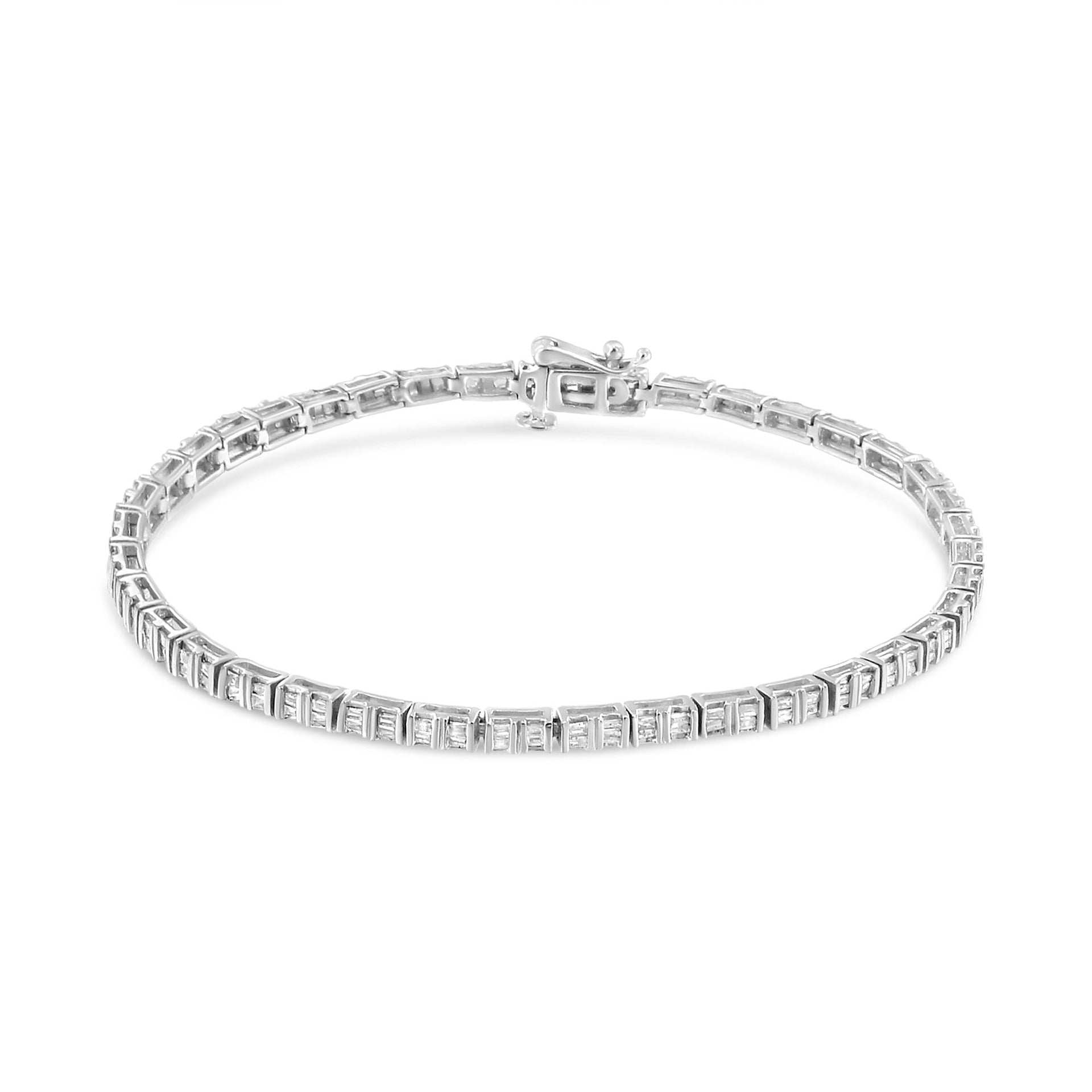 .925 Sterling Silver 1-1/10 Cttw Baguette Diamond Channel Set Link Tennis Bracelet (H-I Color, I2-I3 Clarity) - 7'