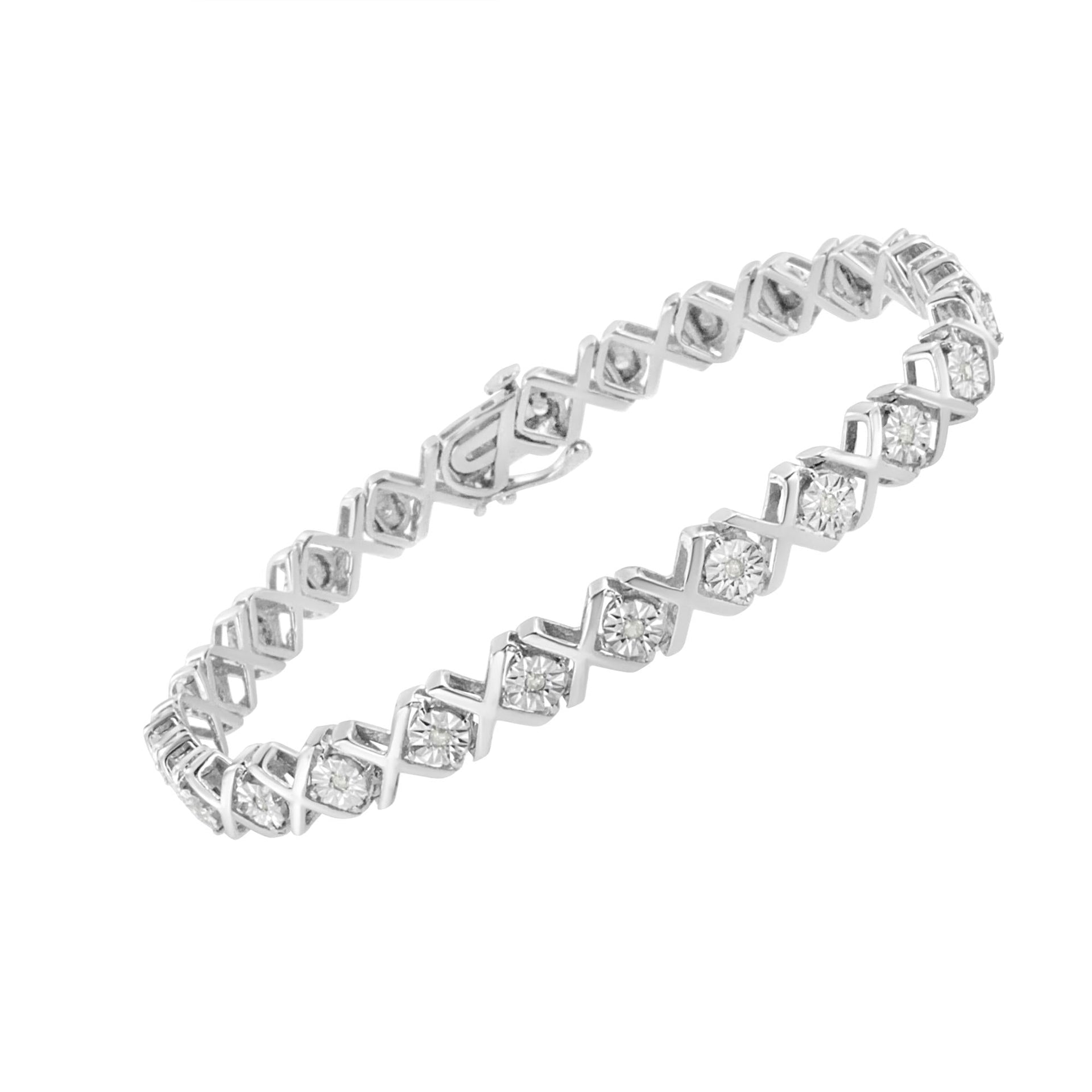 .925 Sterling Silver 1/4 Cttw Miracle Set Diamond 'X' Link Bracelet (I-J Color, I3 Clarity) - 7.25'