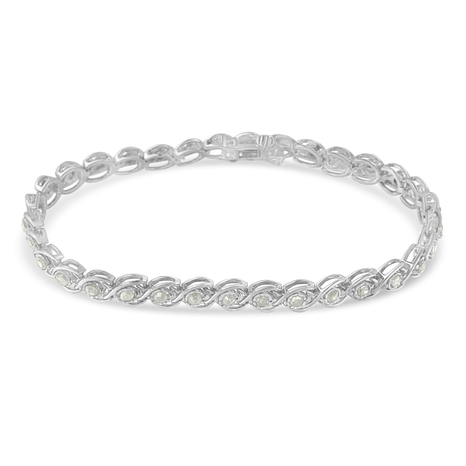 .925 Sterling Silver 2 cttw Miracle Plate Set Diamond Spiral Link Bracelet (I-J Color, I3 Clarity) -7'