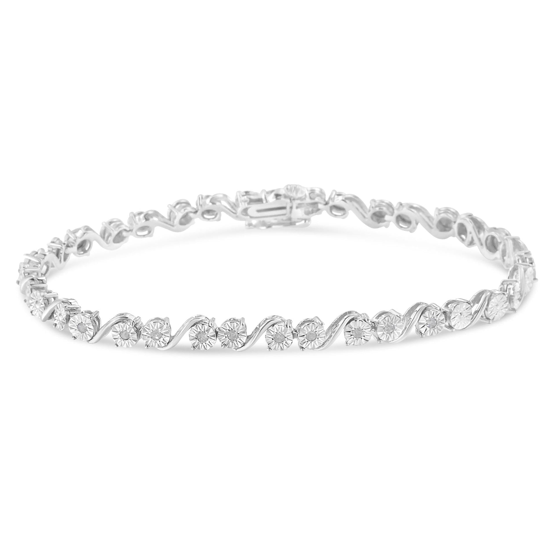.925 Sterling Silver 1/10 Cttw Round Diamond 'S' Link Miracle Plate Tennis Bracelet (I-J Color, I3 Clarity) - 7-1/4'