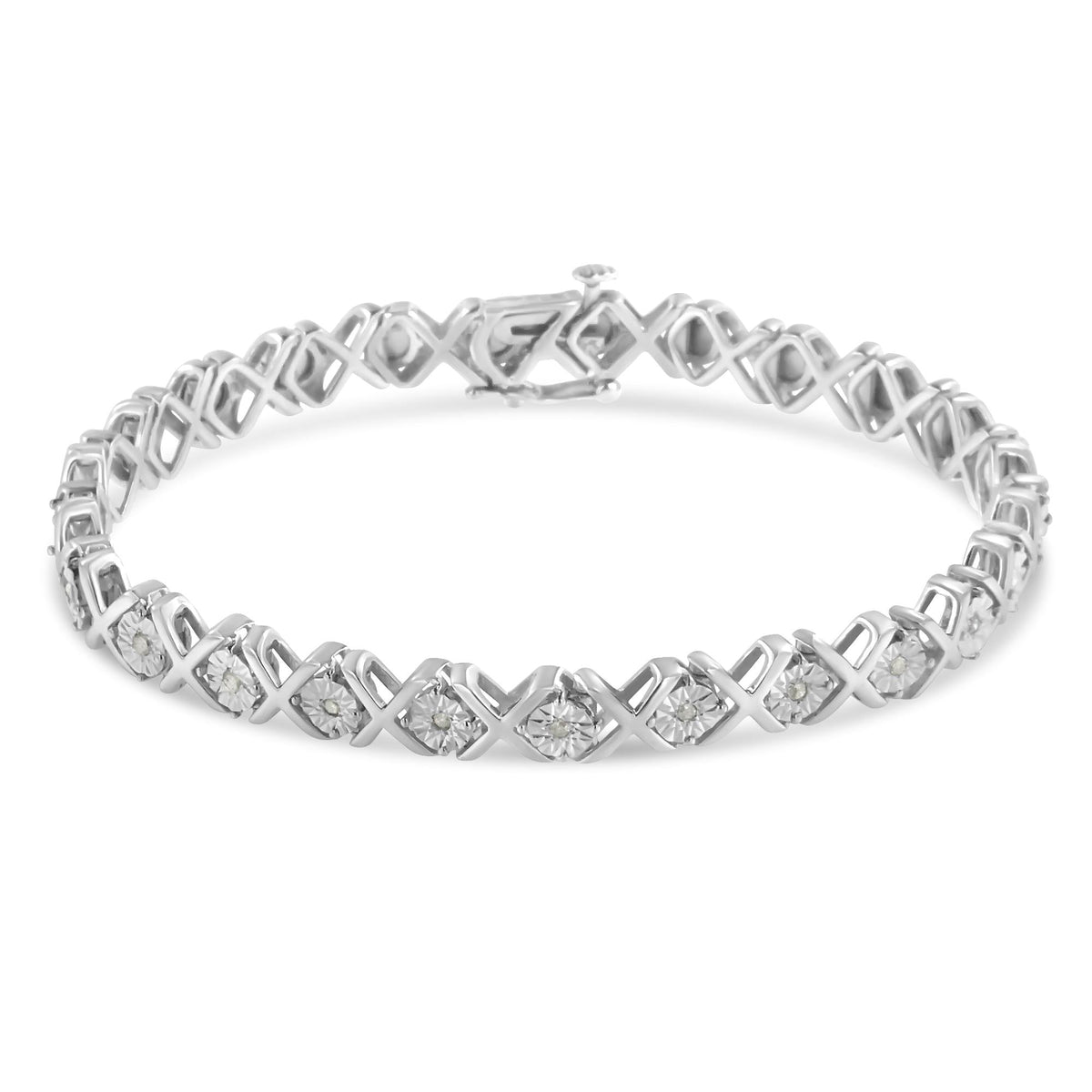.925 Sterling Silver 1/10 cttw Miracle-Set Round-Cut Diamond 'X' Link Tennis Bracelet (I-J color, I2-I3 clarity) - 7.25'