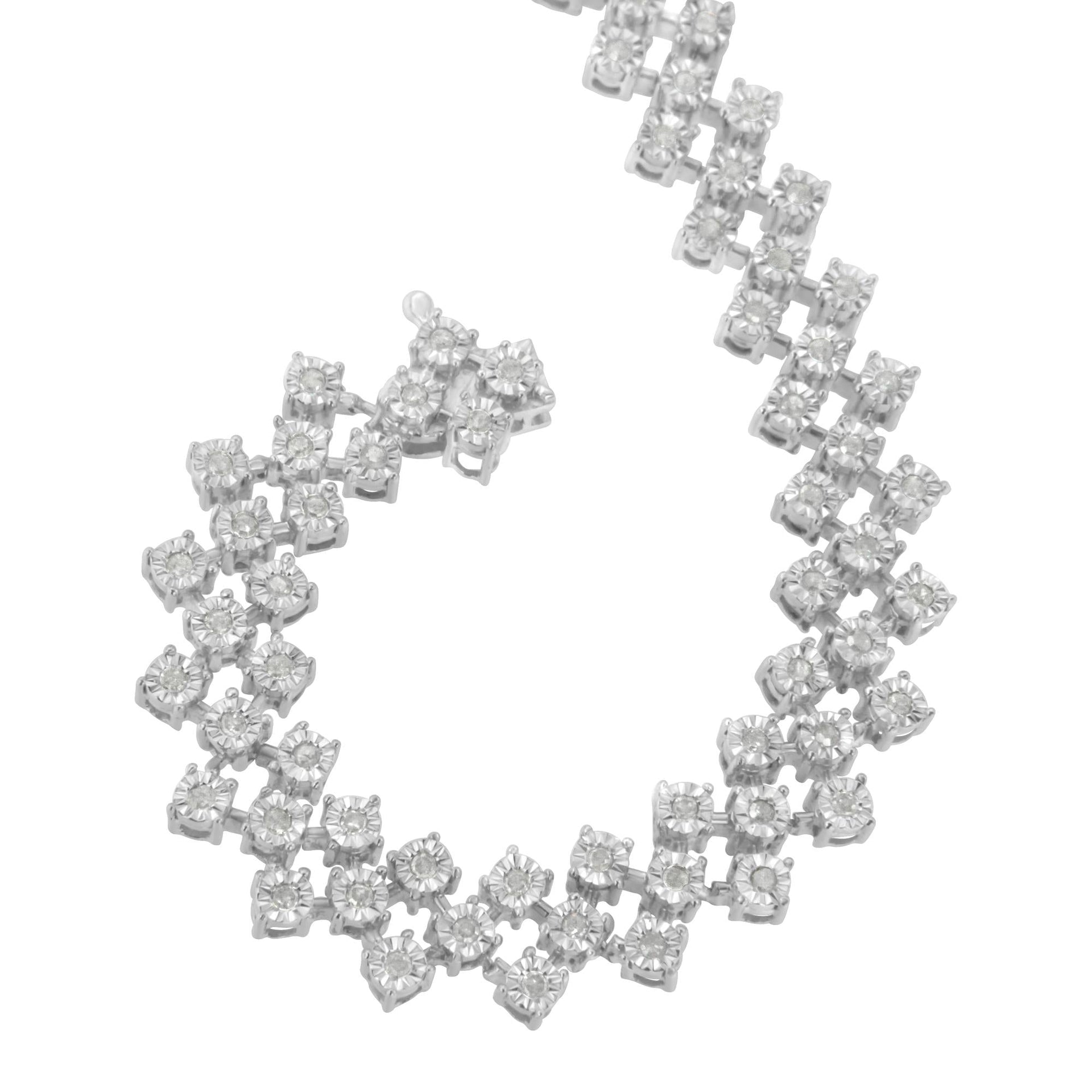 .925 Sterling Silver 1.0 cttw Miracle-Set Round Diamond 'Zig Zag' Link Bracelet (I-J Color, I3 Clarity) -7.25