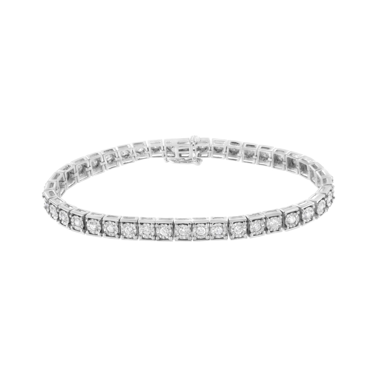 .925 Sterling Silver Brilliant-Cut Round Diamond Square Frame Miracle-Set Tennis Bracelet (2 cttw, I-J Color, I2-I3 Clarity) - Size 7'