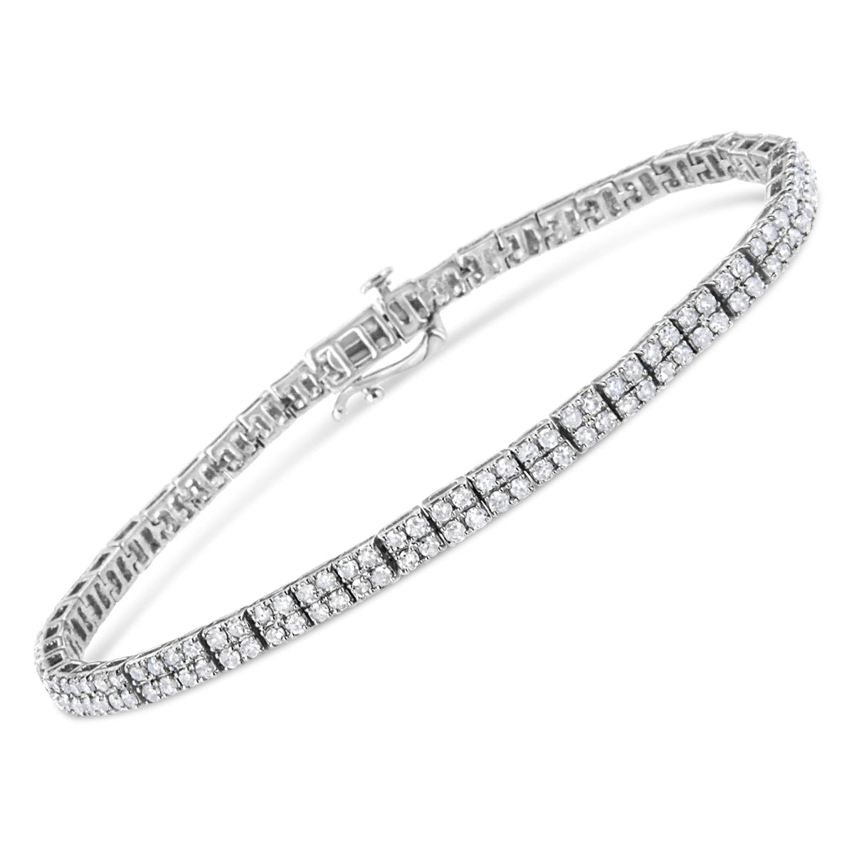 .925 Sterling Silver 3.0 Cttw Prong-Set Round Diamond 2 Row Link Tennis Bracelet (I-J Color, I3 Clarity) - 7.25'