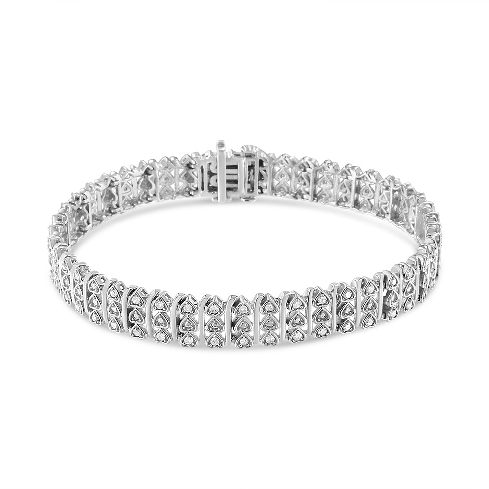 .925 Sterling Silver 1.00 Cttw Diamond Multi Row Heart Link Bracelet (H-I Color, I1-I2 Clarity) - 7.25' Inches