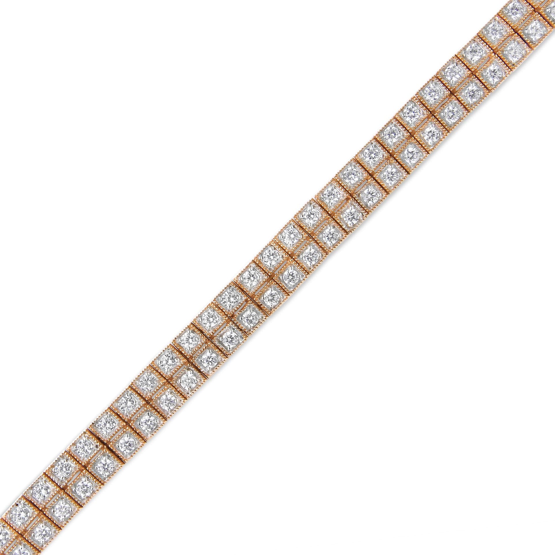 14K Rose Gold 3.0 Cttw Lab Grown Diamond Two Row Milgrain 7' Inch Tennis Bracelet (G-H Color, VS2-SI1 Clarity)