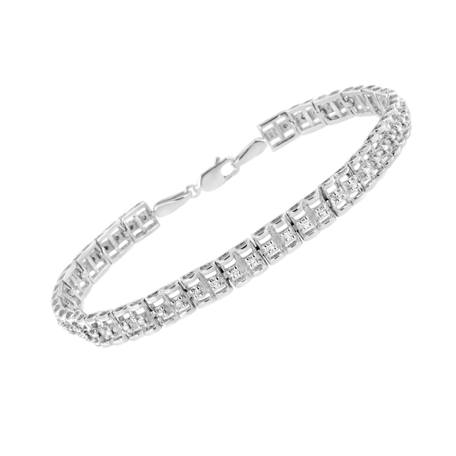 .925 Sterling Silver 1/10 Cttw Diamond Double-Link 7' Rolex Tennis Bracelet (I-J Color, I3 Clarity)