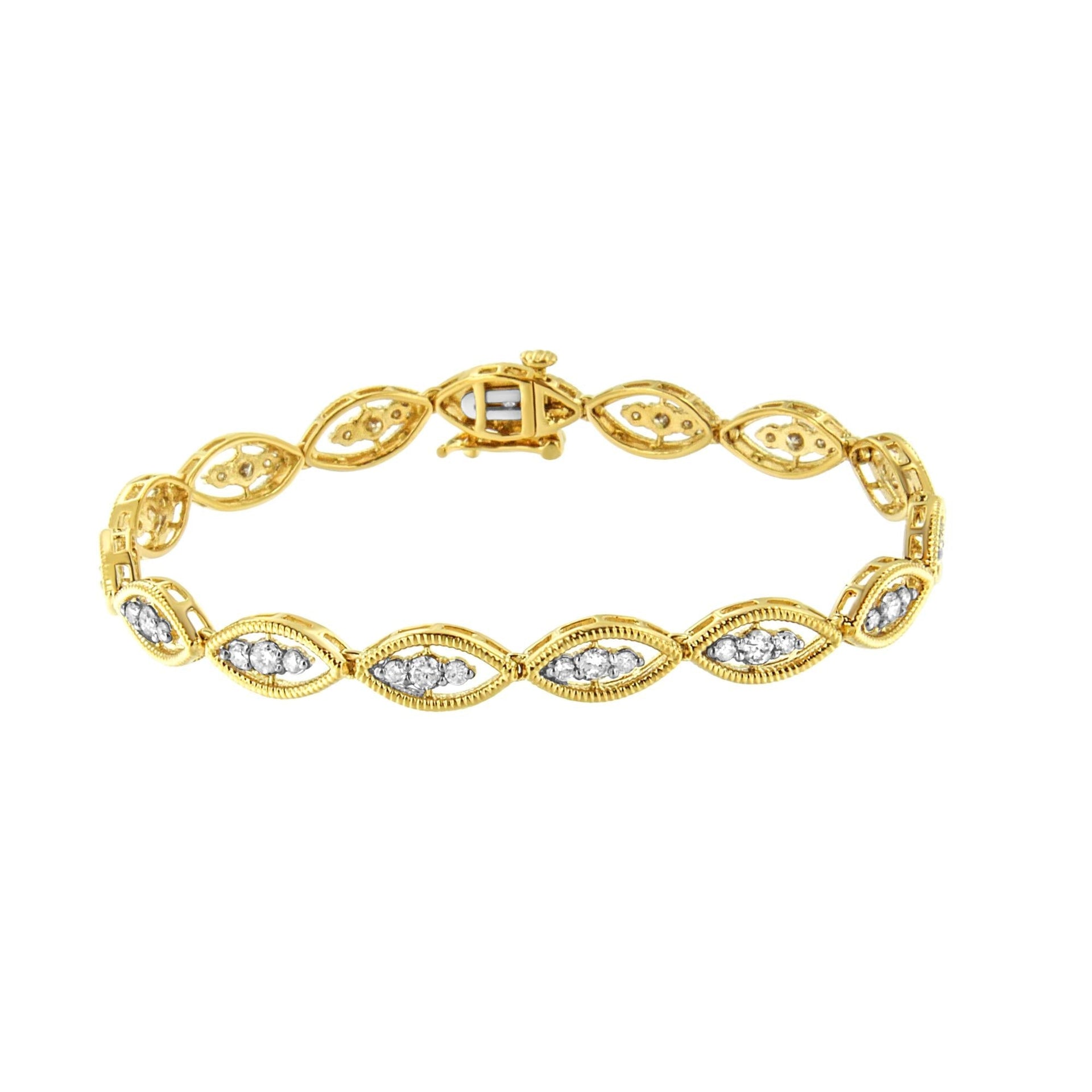 10K Yellow Gold Plated .925 Sterling Silver 1 cttw Prong Set Round-Cut Diamond Link Bracelet (J-K Color, I1-I2 Clarity) - 7.25'