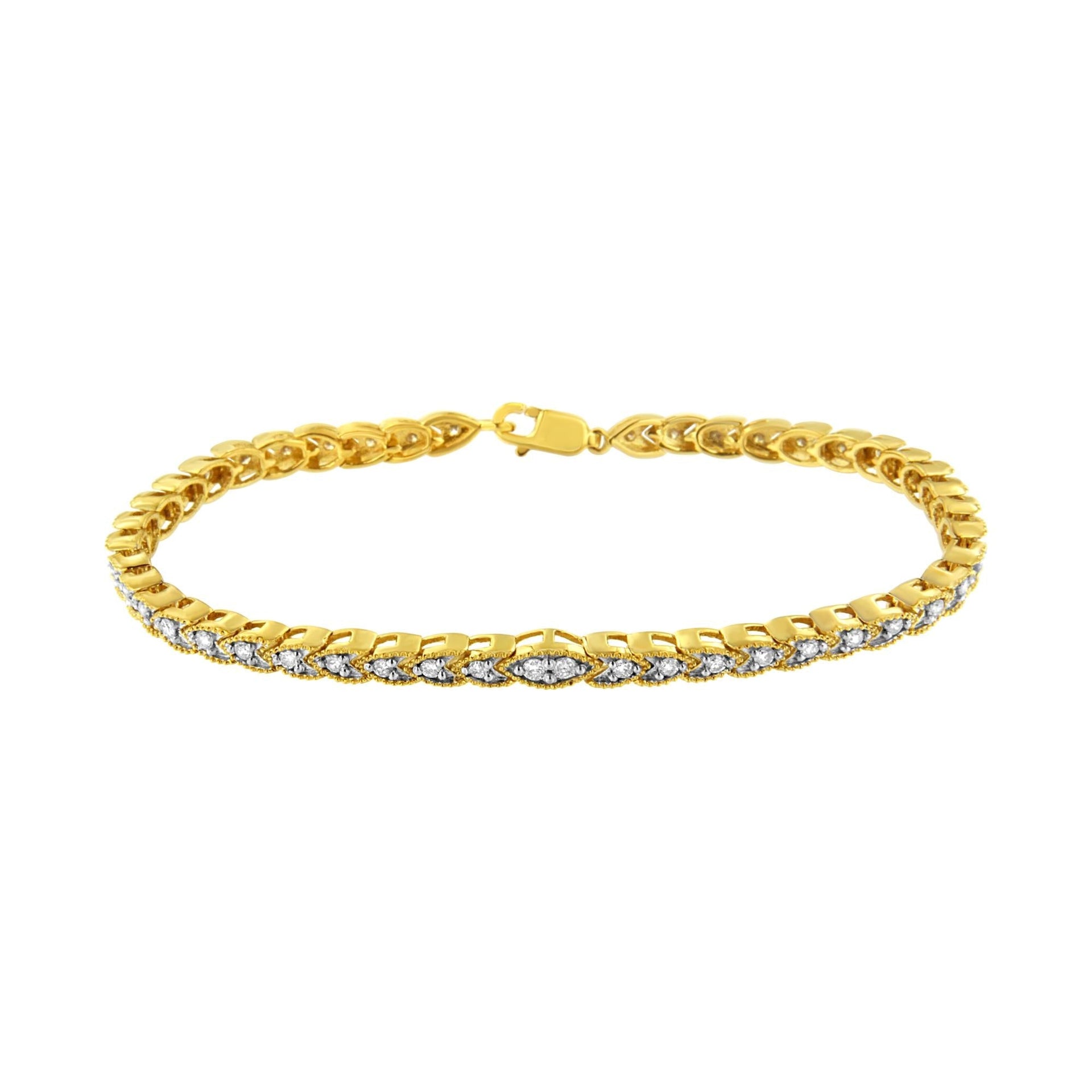 10K Yellow Gold Plated .925 Sterling Silver 1 cttw Prong-Set Diamond Pear Shape Link Bracelet (I-J Color, I1-I2 Clarity) - 7.25'