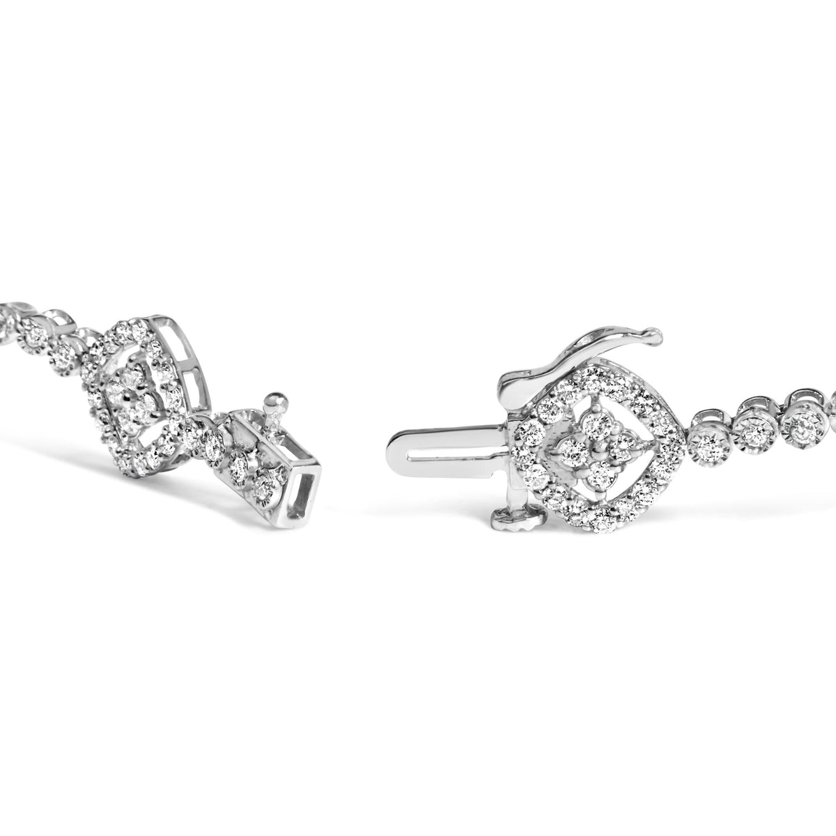 .925 Sterling Silver 3.0 Cttw Diamond Halo Square Shape Link Bracelet (I-J Color, I3 Clarity) - 7.25'