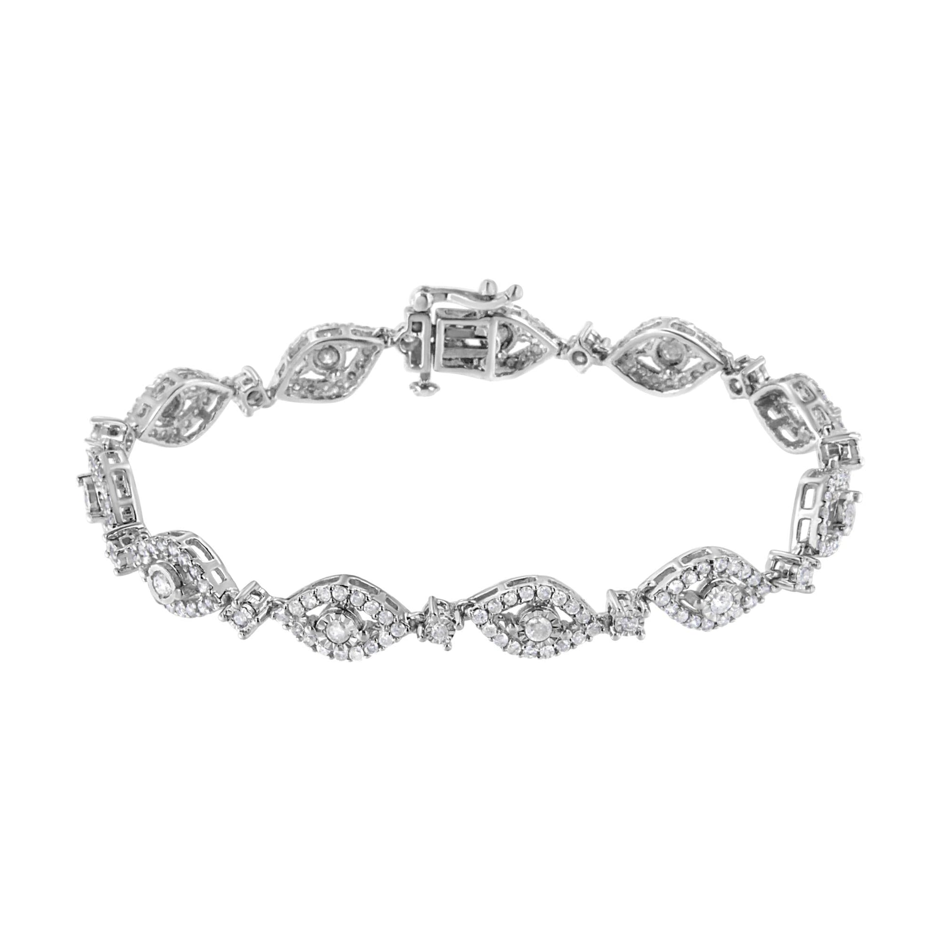 .925 Sterling Silver 2 1/2 Cttw Diamond Pear Shaped and Bezel Link Bracelet (I-J Color, I2-I3 Clarity) - 7.5 '