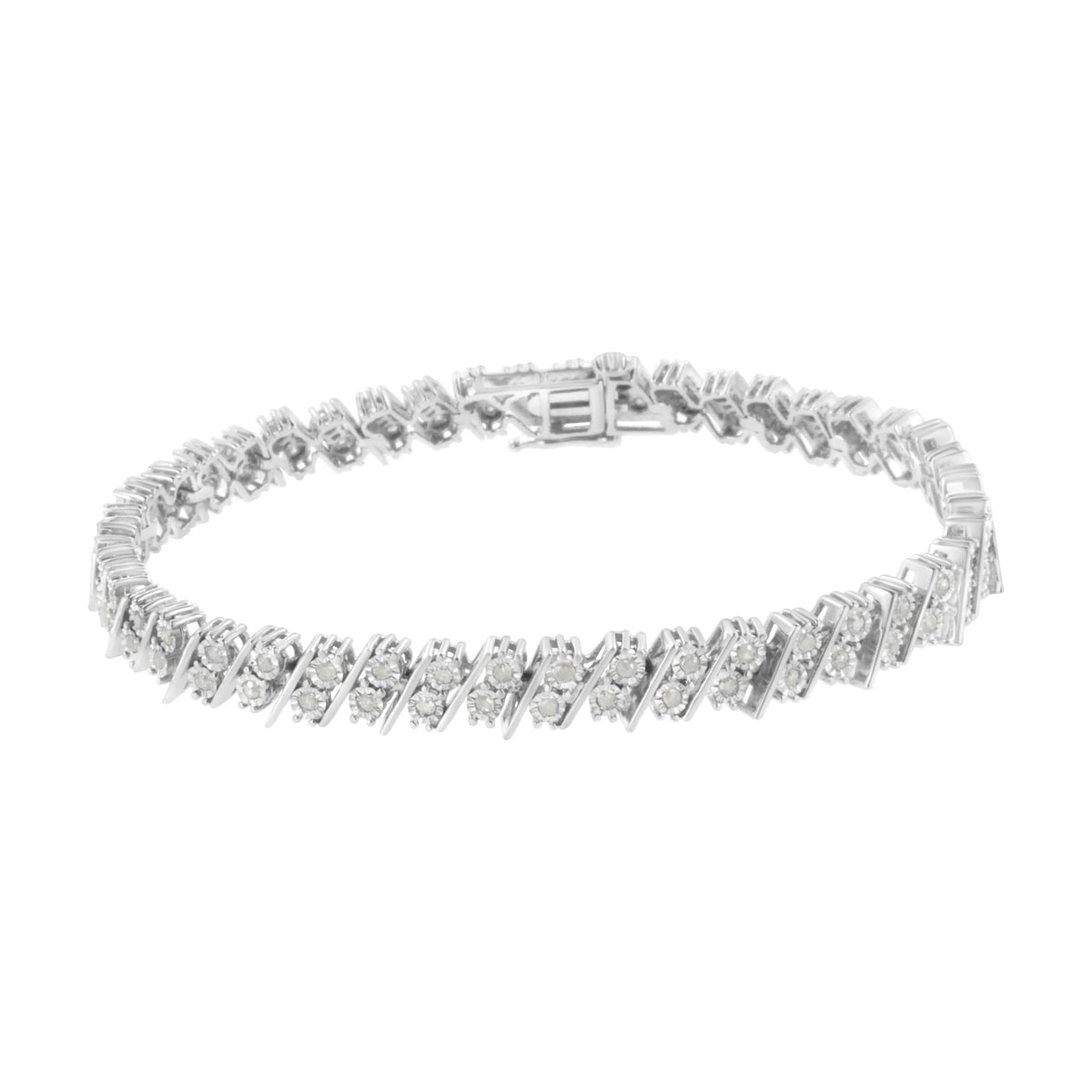 .925 Sterling Silver 1 cttw Double Row Miracle Set Diamond Link Bracelet (I-J Clarity, I3 Color) - Size 7.25'