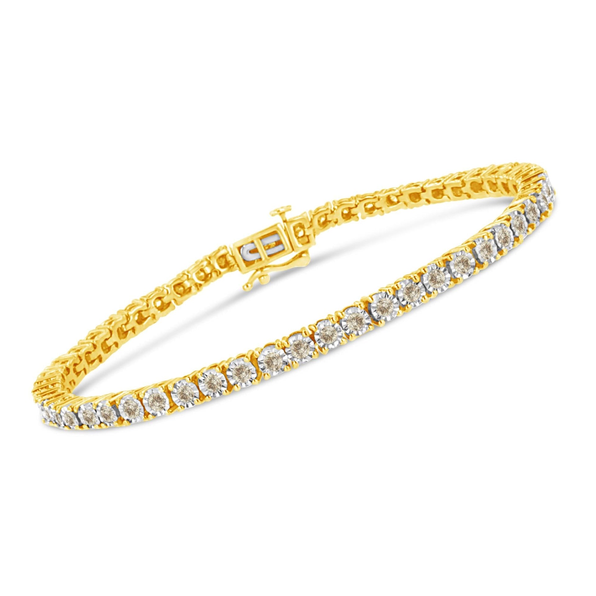 14K Yellow Gold Plated .925 Sterling Silver 3.0 Cttw Miracle-Set Diamond Tennis Bracelet (L-M Color, I2-I3 Clarity) - 7.25'