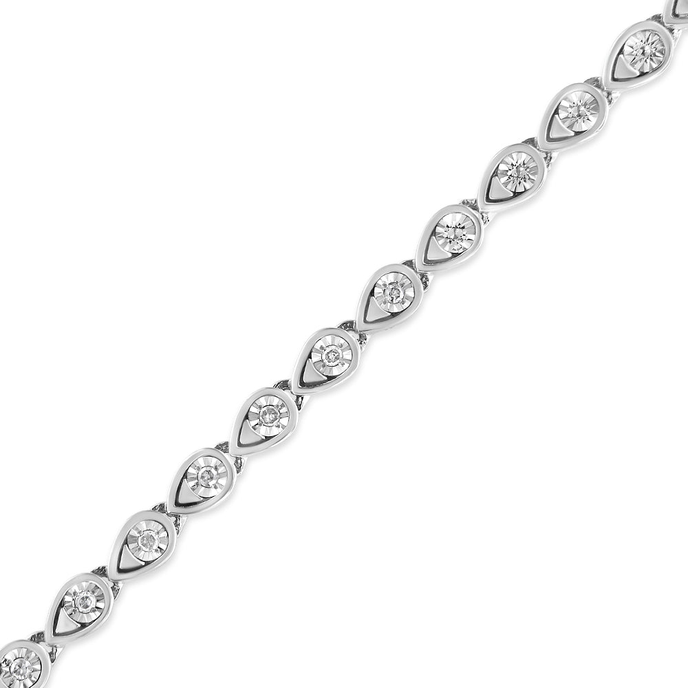 .925 Sterling Silver 1/10 Cttw Round-Cut Diamond Pear Link 7.25' Bracelet (I-J Color, I2-I3 Clarity)