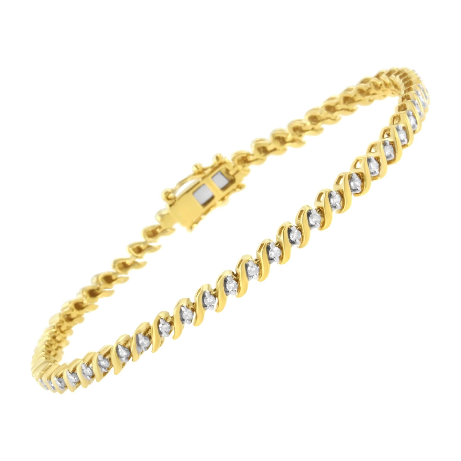 10K Yellow Gold Plated .925 Sterling Silver 1/2 Cttw 2-Prong Set Diamond S Link Tennis Bracelet (I-J Color, I3 Clarity)- 7.25'