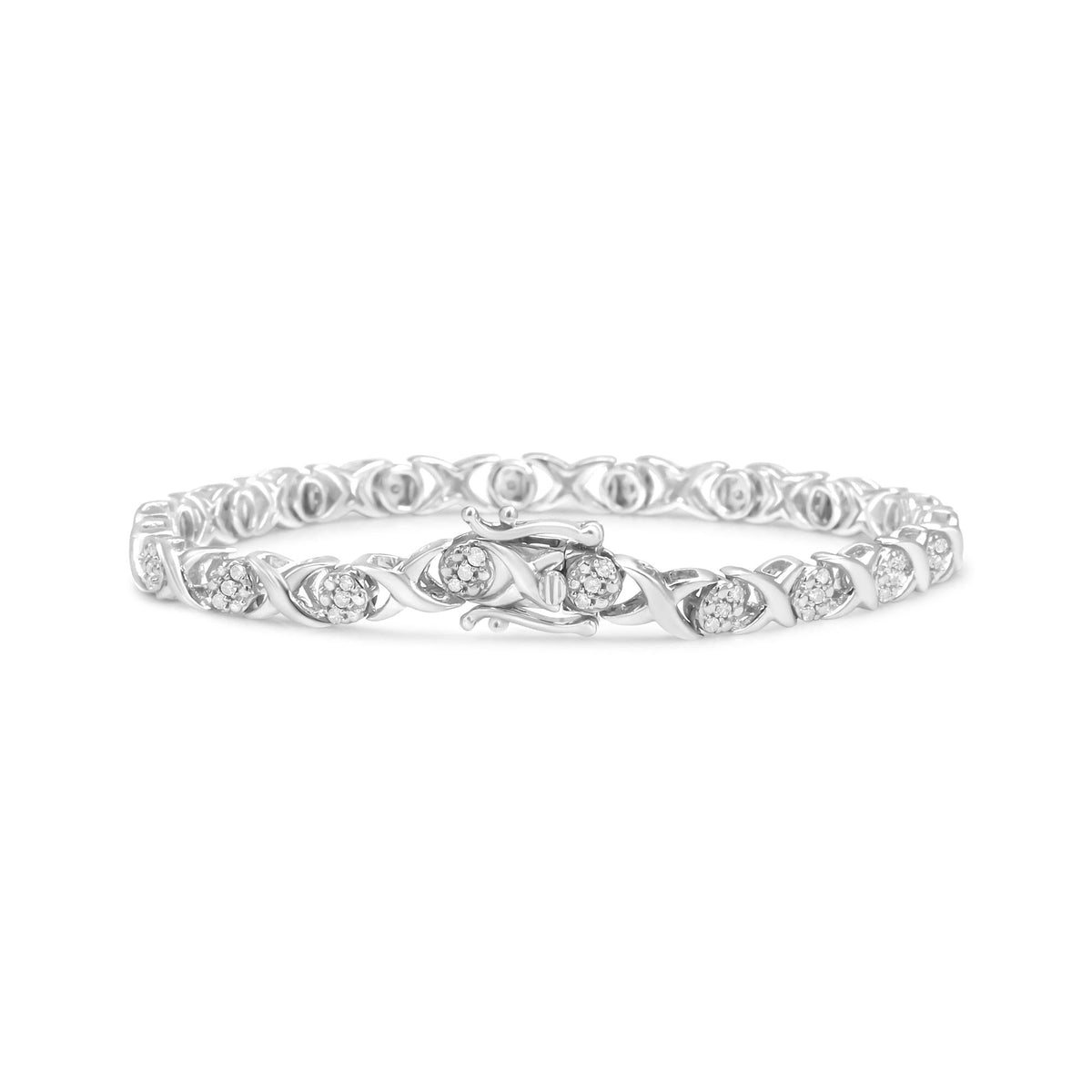 .925 Sterling Silver 1/2 Cttw Round Diamond Cluster X-Link Bracelet (I-J Color, I1-I2 Clarity) - 7.25'