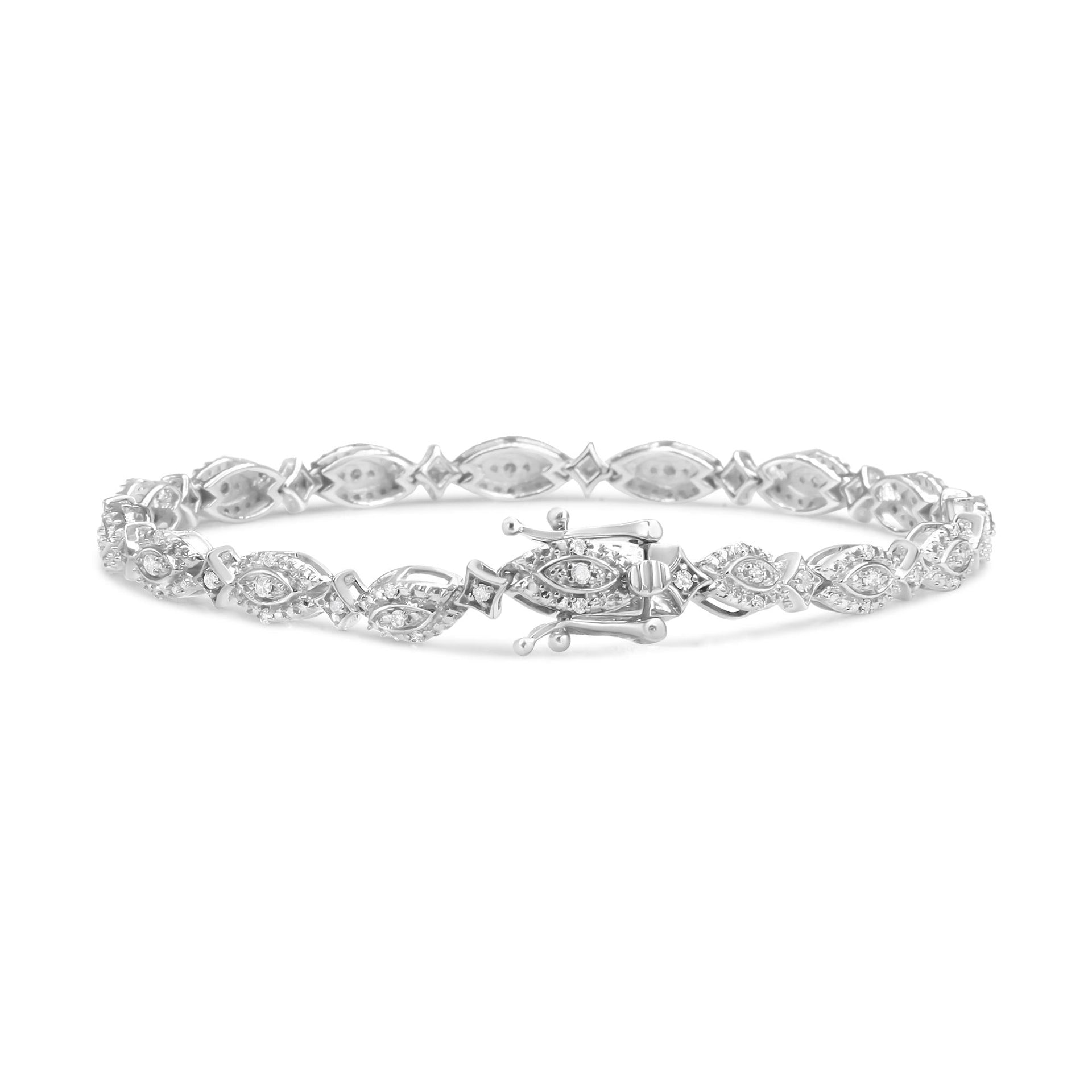 .925 Sterling Silver 1/2 Cttw Diamond Alternating Marquise and Starburst Shaped Link Bracelet (I-J Color, I2-I3 Clarity) - 7.25'